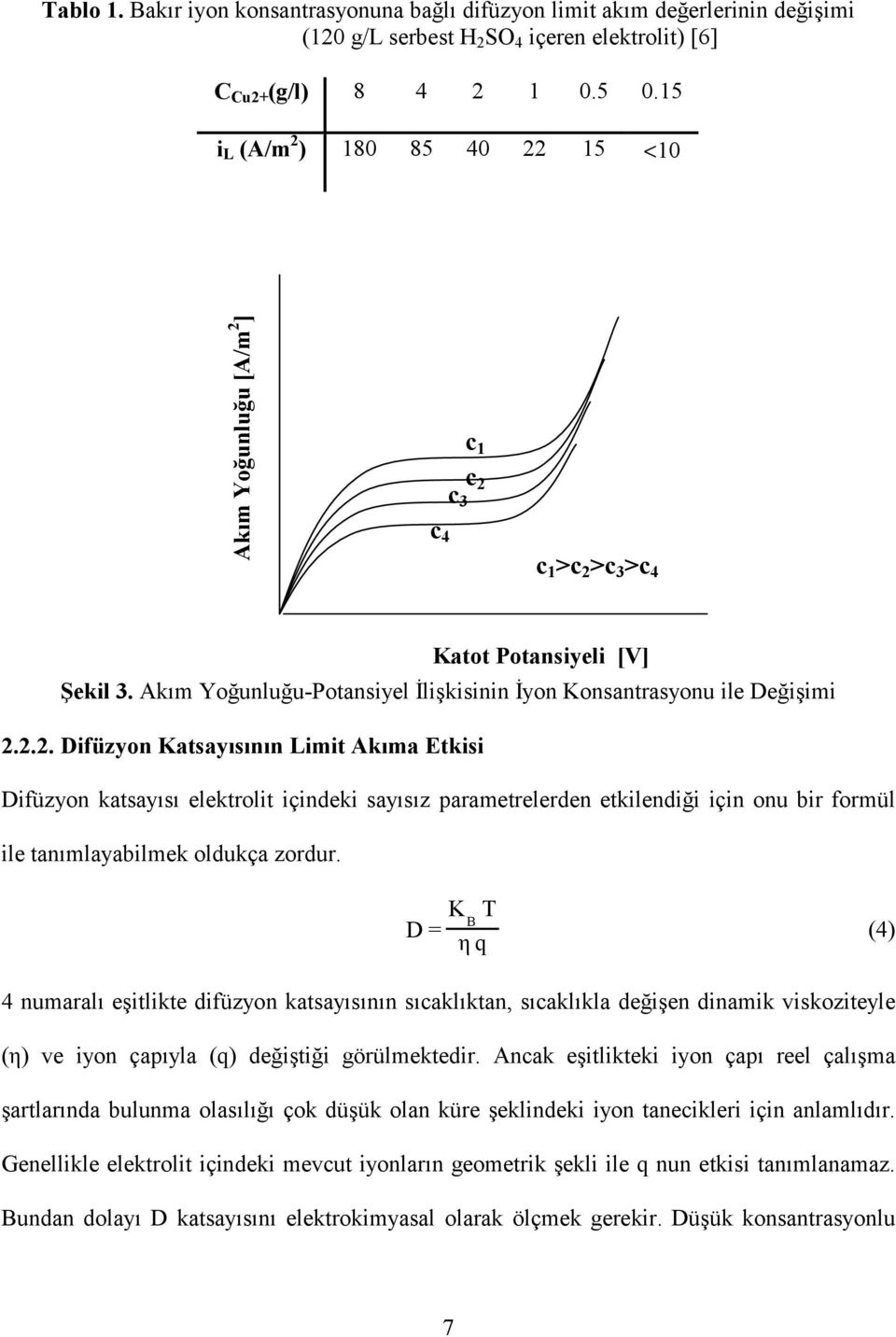 2.2. Difüzyon Katsayısının Limit Akıma Etkisi Difüzyon katsayısı elektrolit içindeki sayısız parametrelerden etkilendiği için onu bir formül ile tanımlayabilmek oldukça zordur.