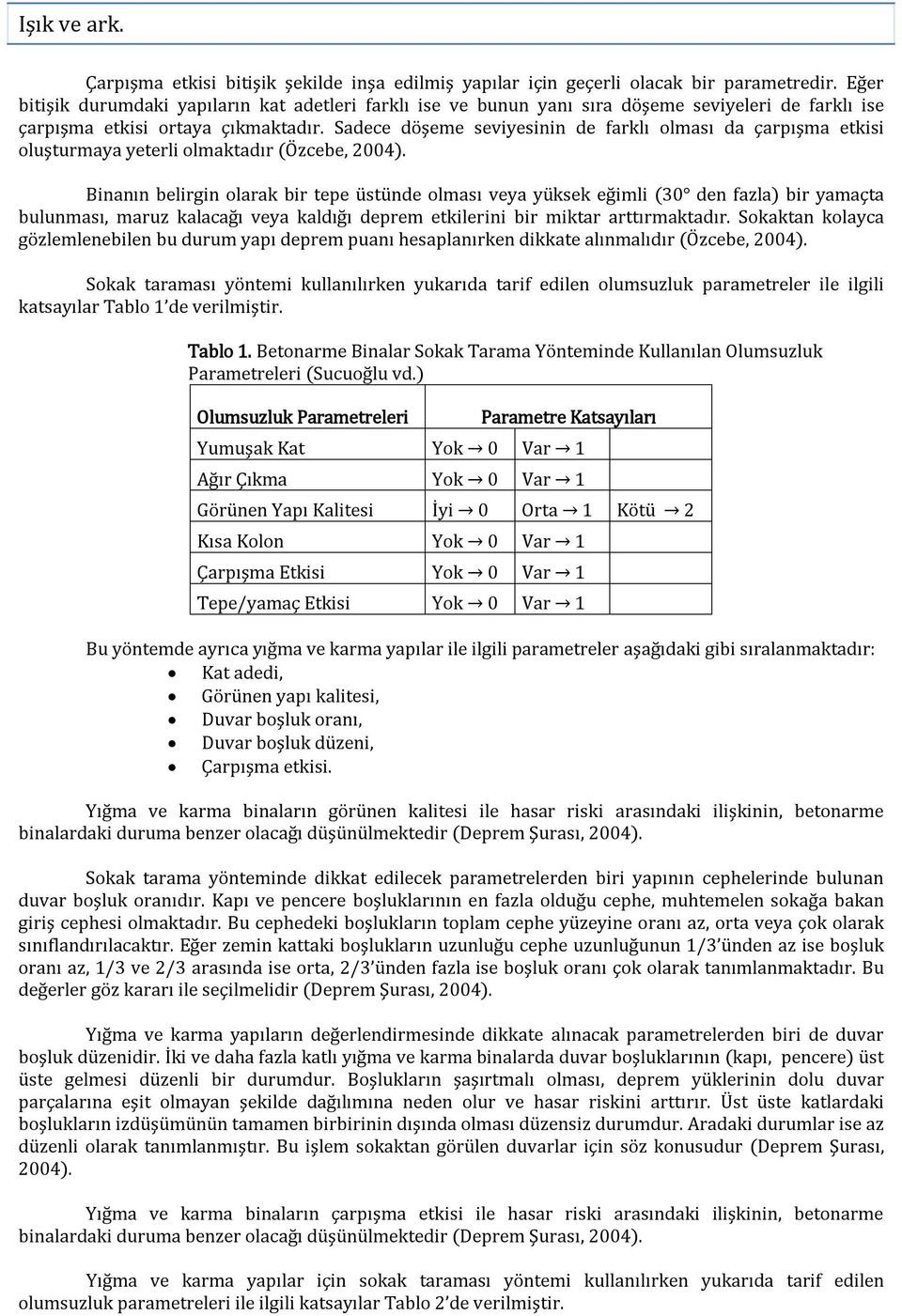 Sadece döşeme seviyesinin de farklı olması da çarpışma etkisi oluşturmaya yeterli olmaktadır (Özcebe, 2004).