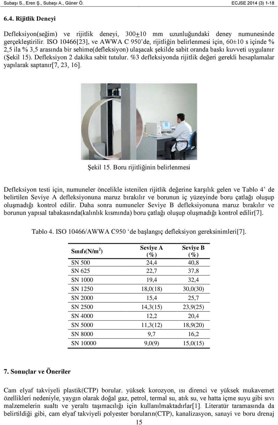 Defleksiyon 2 dakika sabit tutulur. %3 defleksiyonda rijitlik değeri gerekli hesaplamalar yapılarak saptanır[7, 23, 16]. Şekil 15.