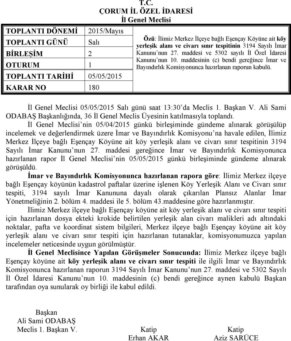 Ali Sami ODABAŞ lığında, 36 İl Genel Meclis Üyesinin katılmasıyla toplandı.