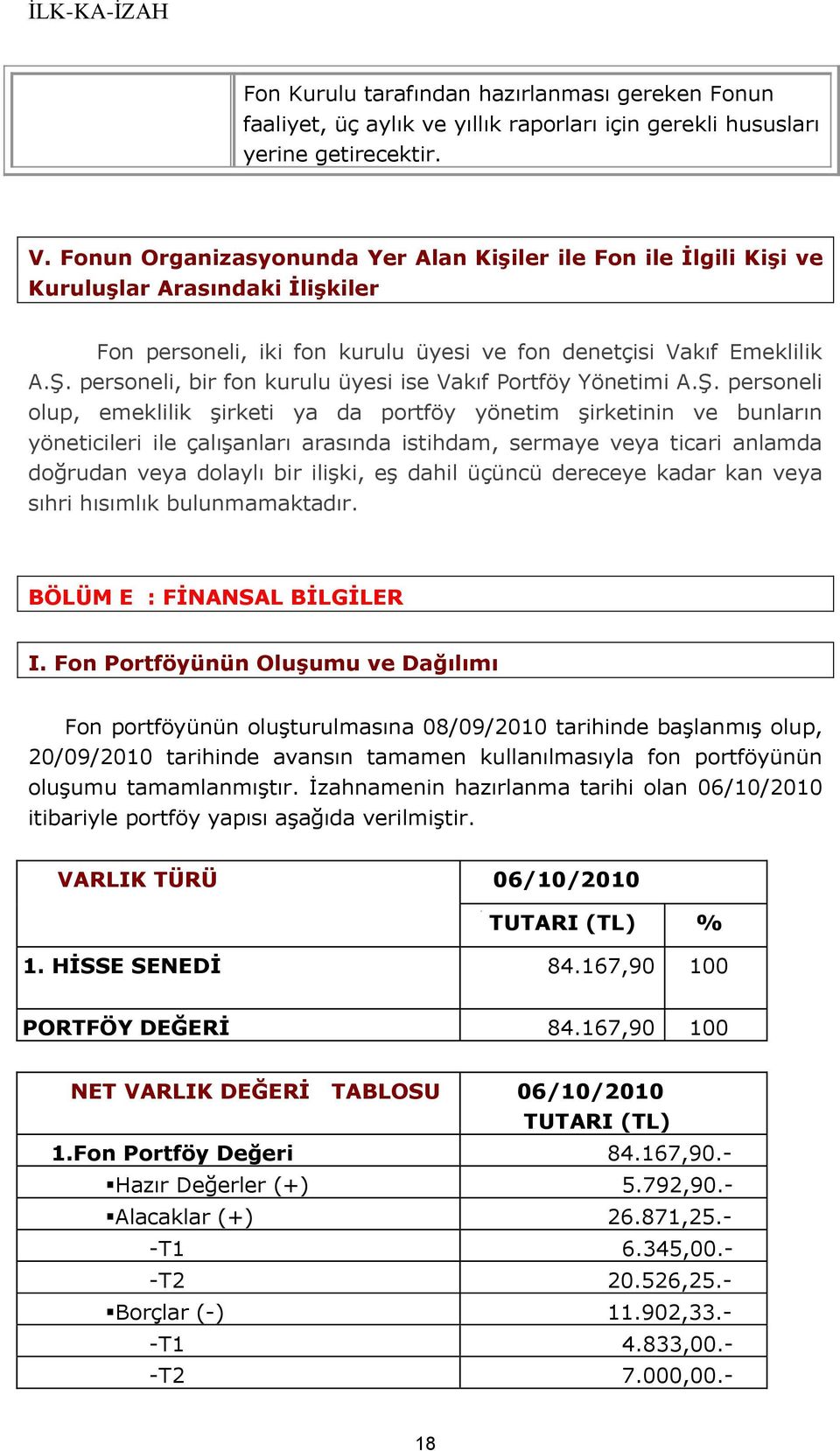 personeli, bir fon kurulu üyesi ise Vakıf Portföy Yönetimi A.Ş.