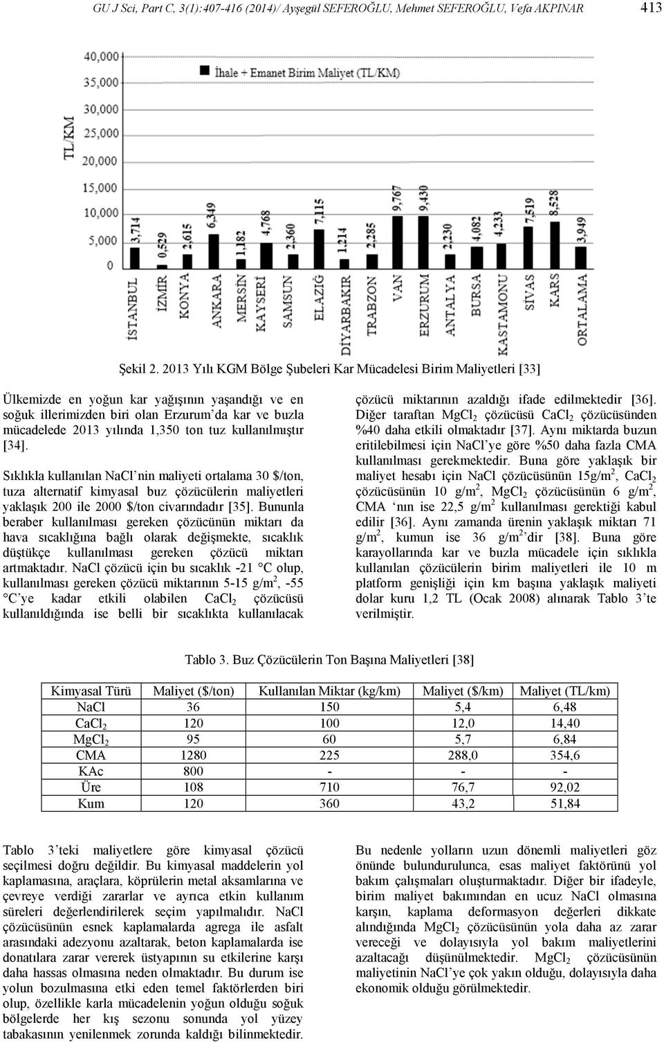 ton tuz kullanılmıştır [34]. Sıklıkla kullanılan NaCl nin maliyeti ortalama 30 $/ton, tuza alternatif kimyasal buz çözücülerin maliyetleri yaklaşık 200 ile 2000 $/ton civarındadır [35].