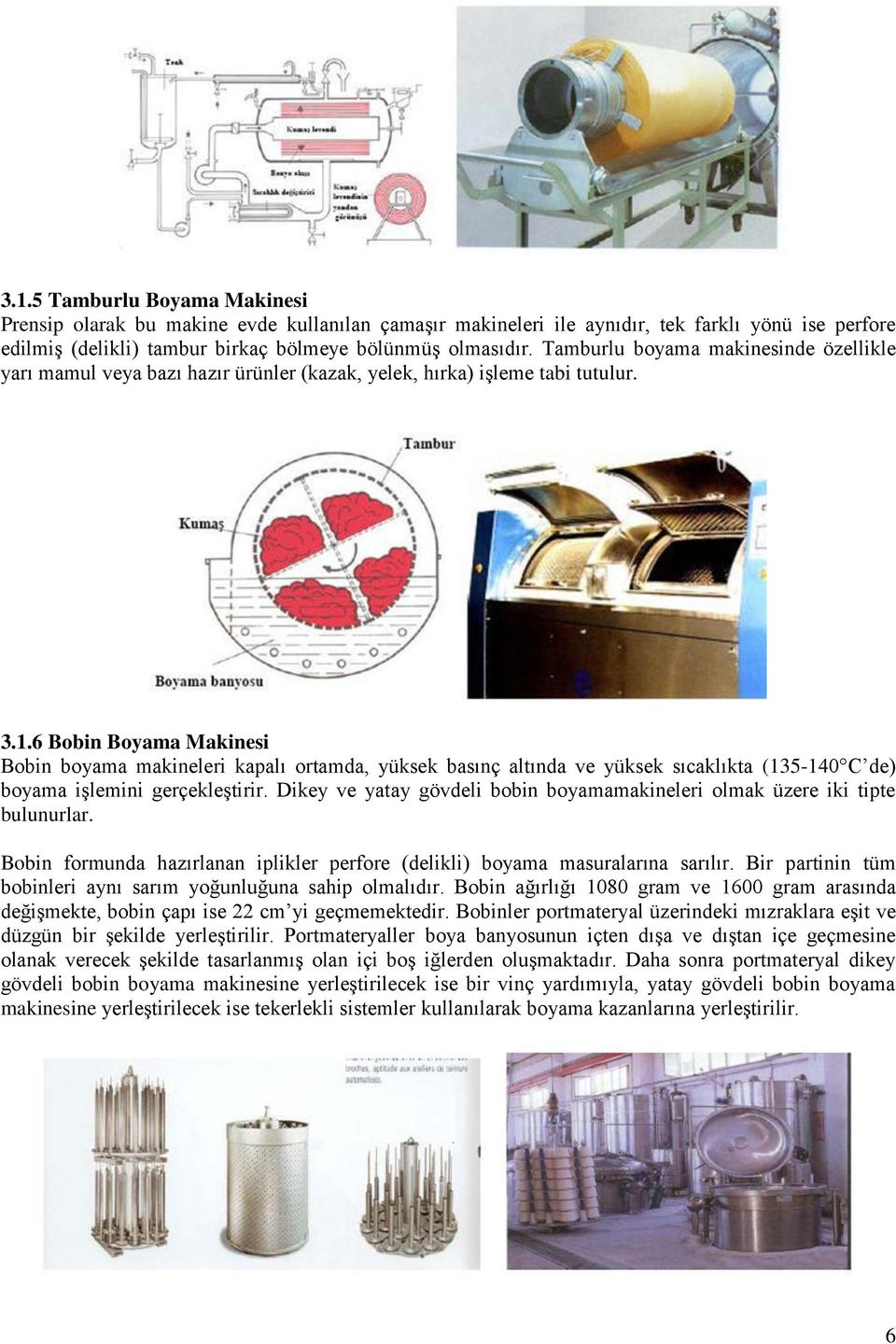 6 Bobin Boyama Makinesi Bobin boyama makineleri kapalı ortamda, yüksek basınç altında ve yüksek sıcaklıkta (135-140 C de) boyama işlemini gerçekleştirir.