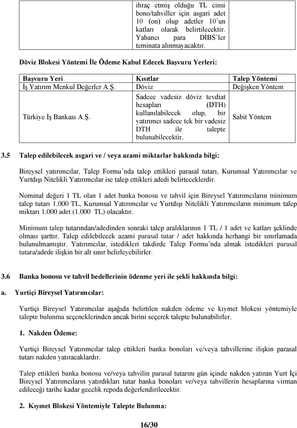 Döviz DeğiĢken Yöntem Sadece vadesiz döviz tevdiat hesapları (DTH) Türkiye ĠĢ Bankası A.ġ. kullanılabilecek olup, bir yatırımcı sadece tek bir vadesiz Sabit Yöntem DTH ile talepte bulunabilecektir. 3.