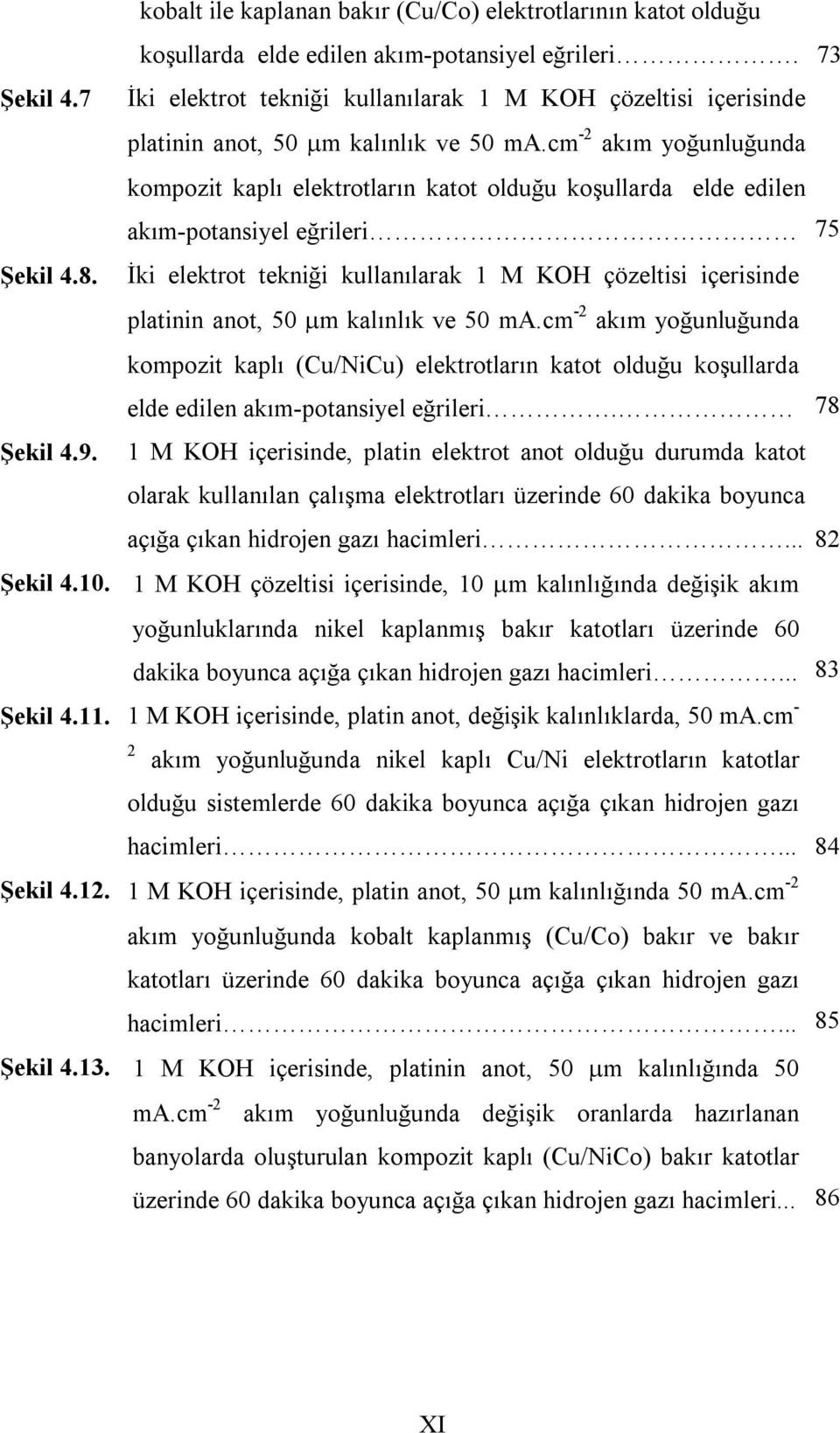 cm -2 akım yoğunluğunda kompozit kaplı elektrotların katot olduğu koşullarda elde edilen akım-potansiyel eğrileri 75 Şekil 4.8.