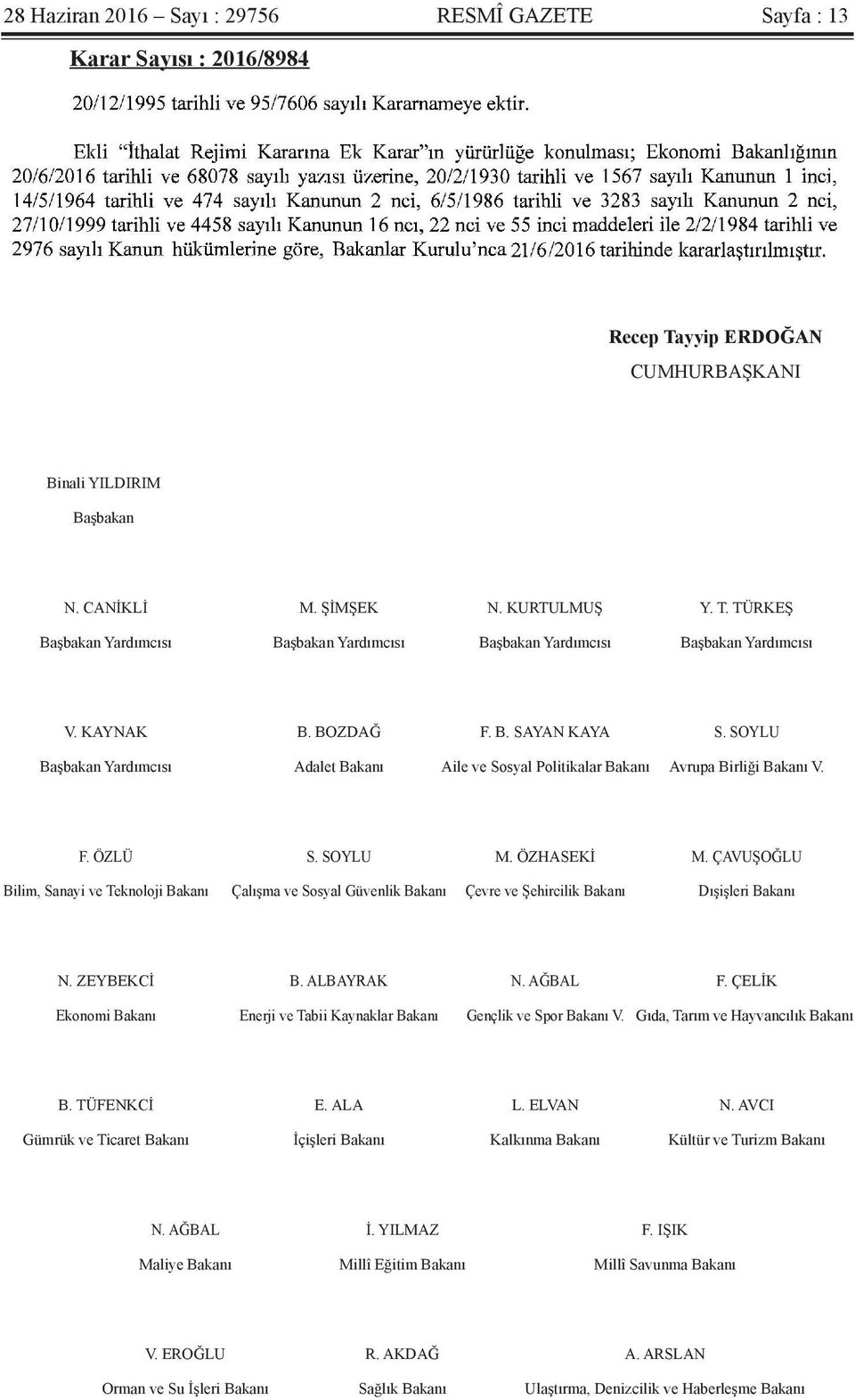 ÇAVUŞOĞLU Bilim, Sanayi ve Teknoloji Bakanı Çalışma ve Sosyal Güvenlik Bakanı Çevre ve Şehircilik Bakanı Dışişleri Bakanı N. ZEYBEKCİ B. ALBAYRAK N. AĞBAL F.