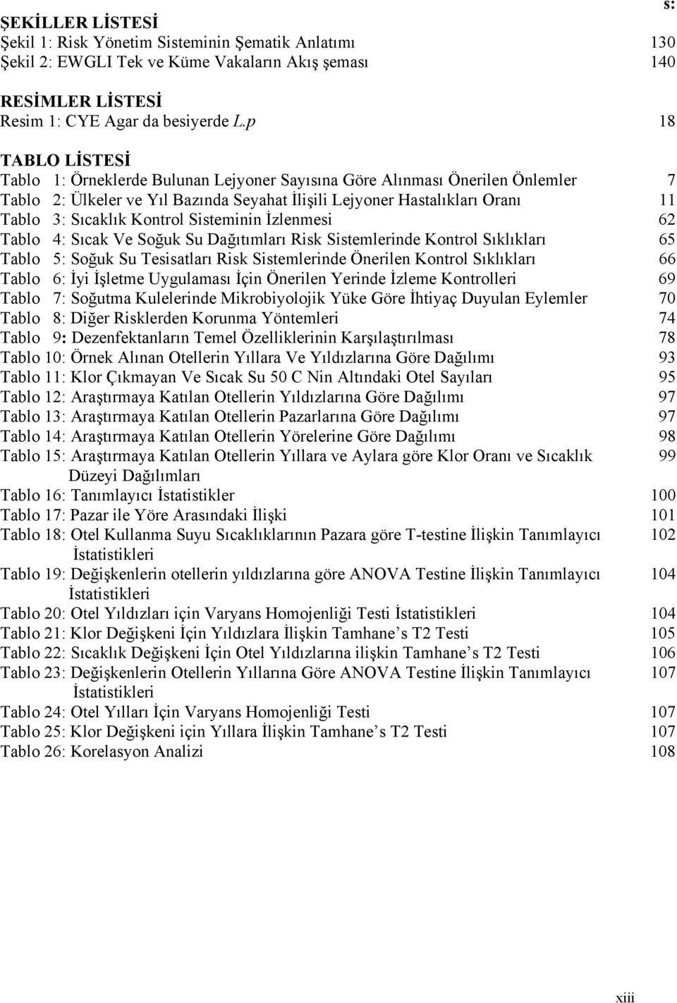 Kontrol Sisteminin İzlenmesi 62 Tablo 4: Sıcak Ve Soğuk Su Dağıtımları Risk Sistemlerinde Kontrol Sıklıkları 65 Tablo 5: Soğuk Su Tesisatları Risk Sistemlerinde Önerilen Kontrol Sıklıkları 66 Tablo