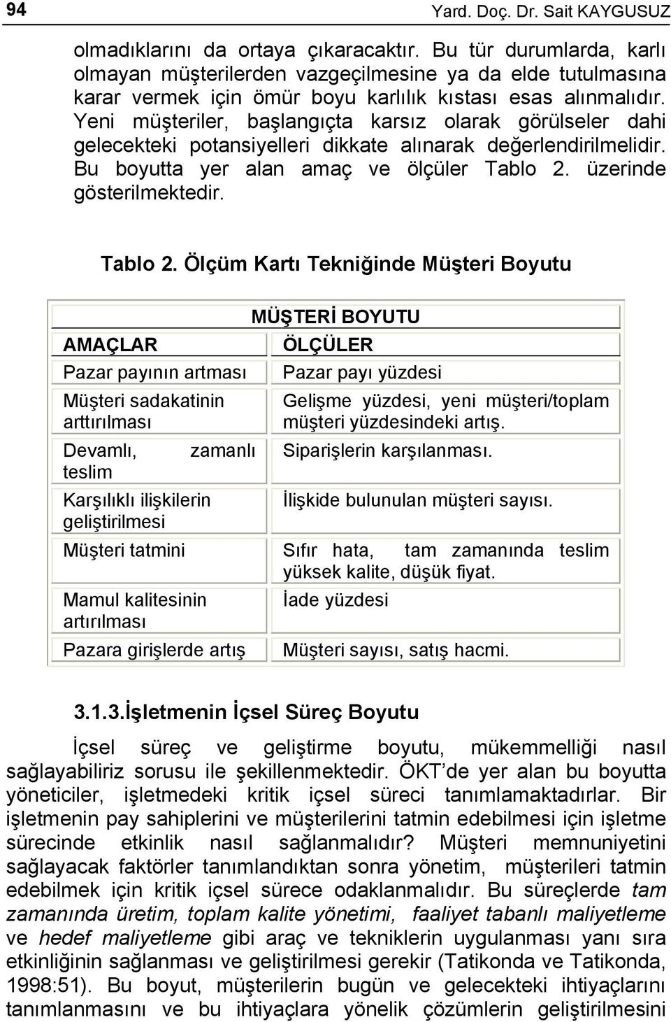 Yeni müşteriler, başlangıçta karsız olarak görülseler dahi gelecekteki potansiyelleri dikkate alınarak değerlendirilmelidir. Bu boyutta yer alan amaç ve ölçüler Tablo 2. üzerinde gösterilmektedir.