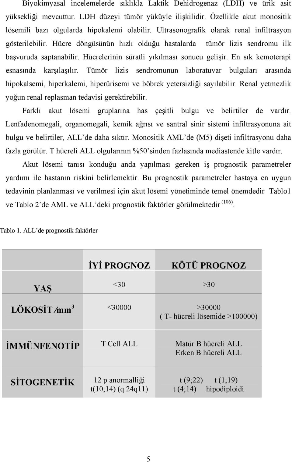 Hücre döngüsünün hızlı olduğu hastalarda tümör lizis sendromu ilk başvuruda saptanabilir. Hücrelerinin süratli yıkılması sonucu gelişir. En sık kemoterapi esnasında karşılaşılır.