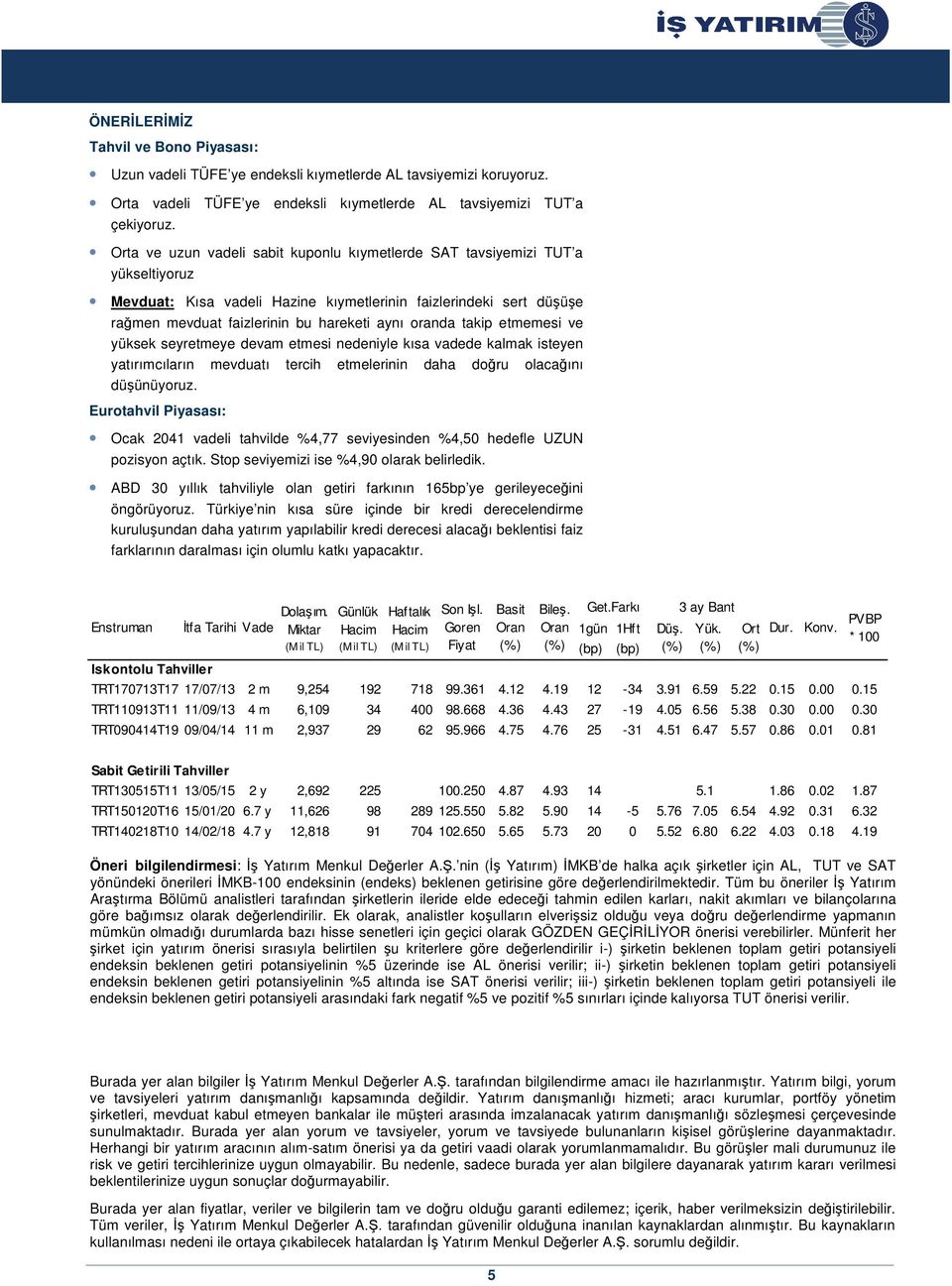 oranda takip etmemesi ve yüksek seyretmeye devam etmesi nedeniyle kısa vadede kalmak isteyen yatırımcıların mevduatı tercih etmelerinin daha doğru olacağını düşünüyoruz.