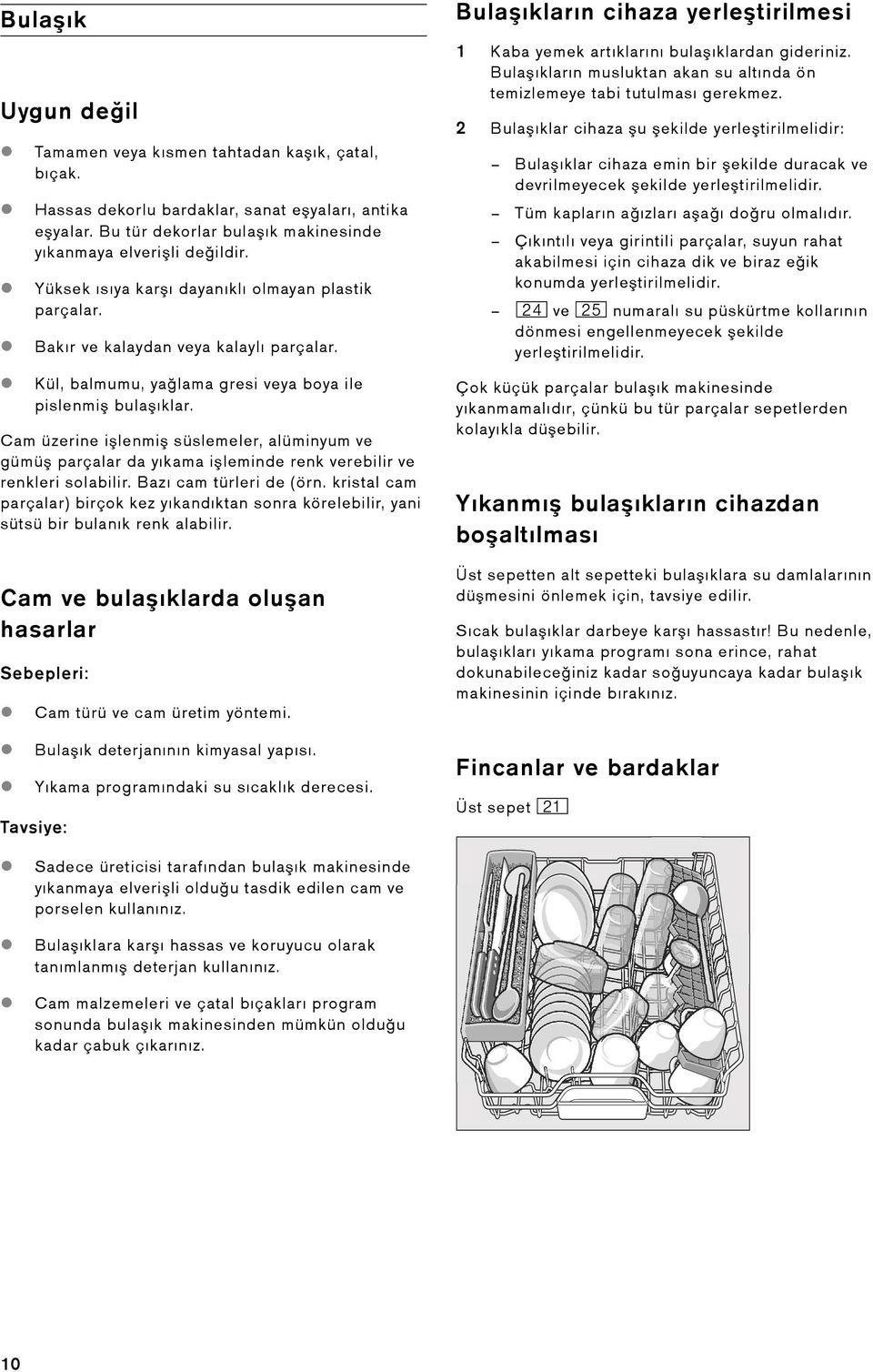 Cam üzerine ilenmi süslemeler, alüminyum ve gümü parçalar da yıkama ileminde renk verebilir ve renkleri solabilir. Bazı cam türleri de (örn.