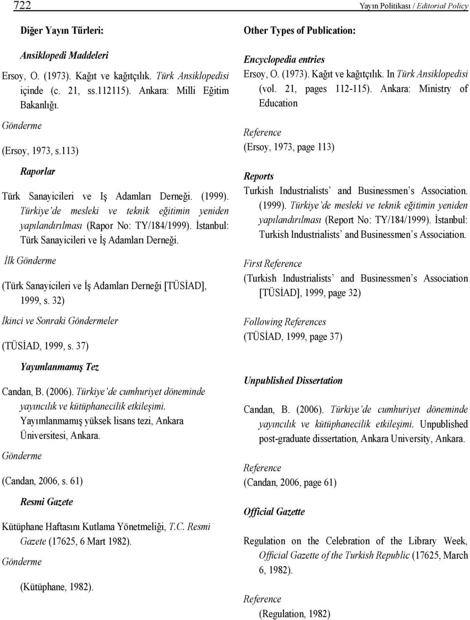 İstanbul: Türk Sanayicileri ve İş Adamları Derneği. İlk (Türk Sanayicileri ve İş Adamları Derneği [TÜSİAD], 1999, s. 32) İkinci ve Sonraki ler (TÜSİAD, 1999, s. 37) Yayımlanmamış Tez Candan, B.
