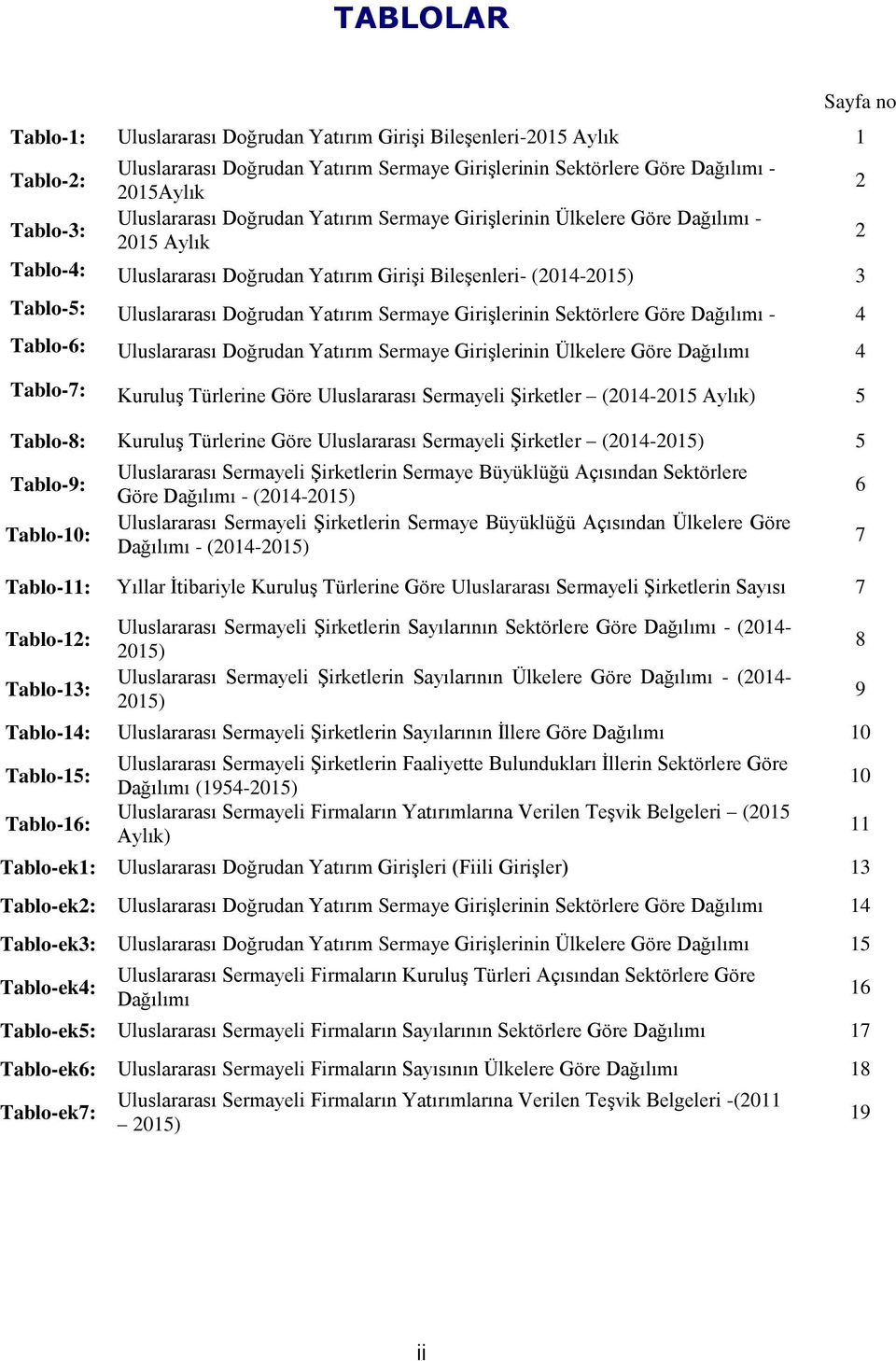 Yatırım Sermaye Girişlerinin Sektörlere Göre Dağılımı - 4 Tablo-6: Uluslararası Doğrudan Yatırım Sermaye Girişlerinin Ülkelere Göre Dağılımı 4 Tablo-7: Kuruluş Türlerine Göre Uluslararası Sermayeli