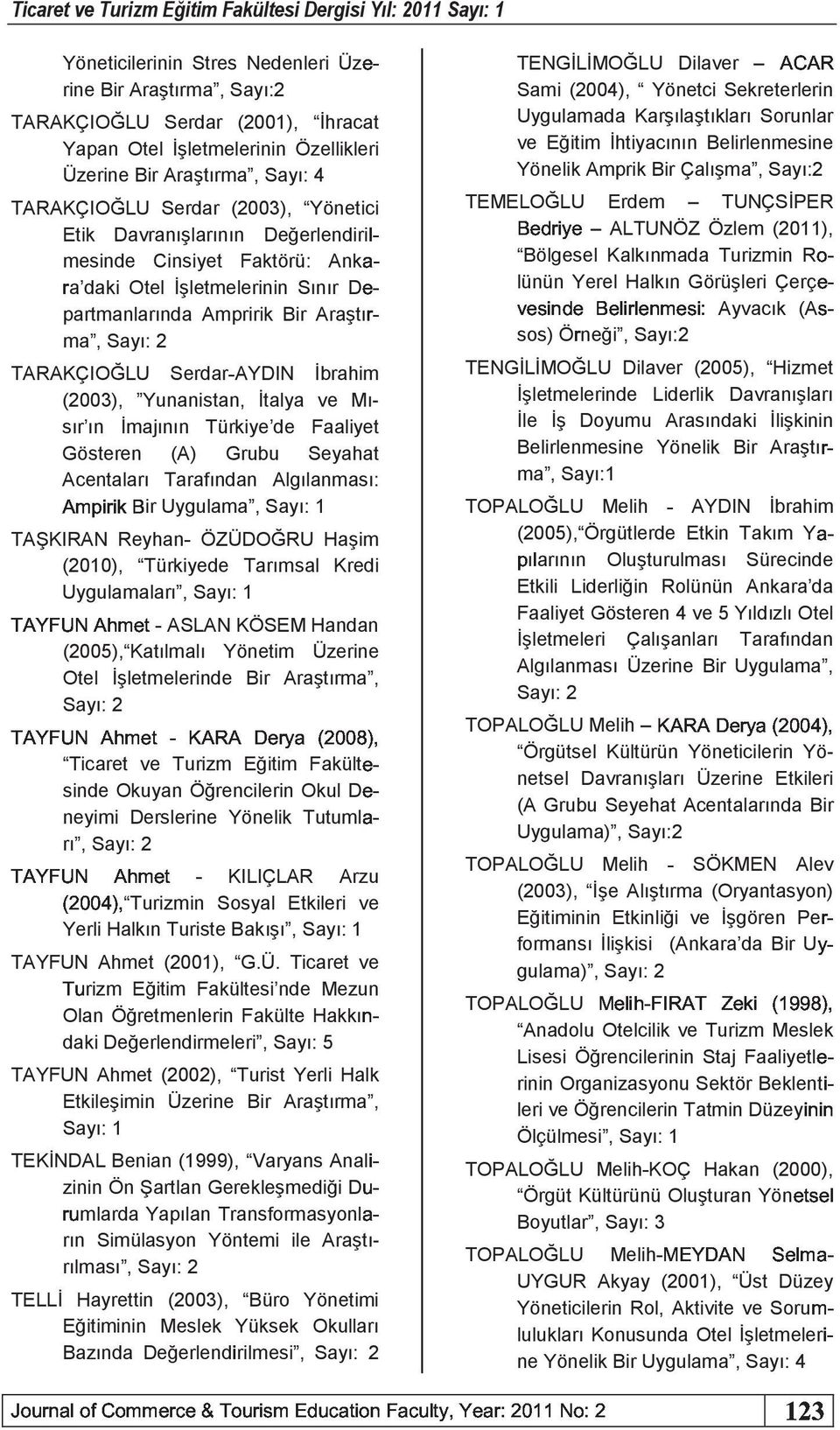 TENGİLİMOĞLU Dilaver Sami (2004), Yönetci Sekreterlerin Uygulamada Karşılaştıkları Sorunlar ve Eğitim İhtiyacının Belirlenmesine Yönelik Amprik Bir Çalışma, Sayı:2 TEMELOĞLU Erdem TUNÇSİPER 2 ALTUNÖZ