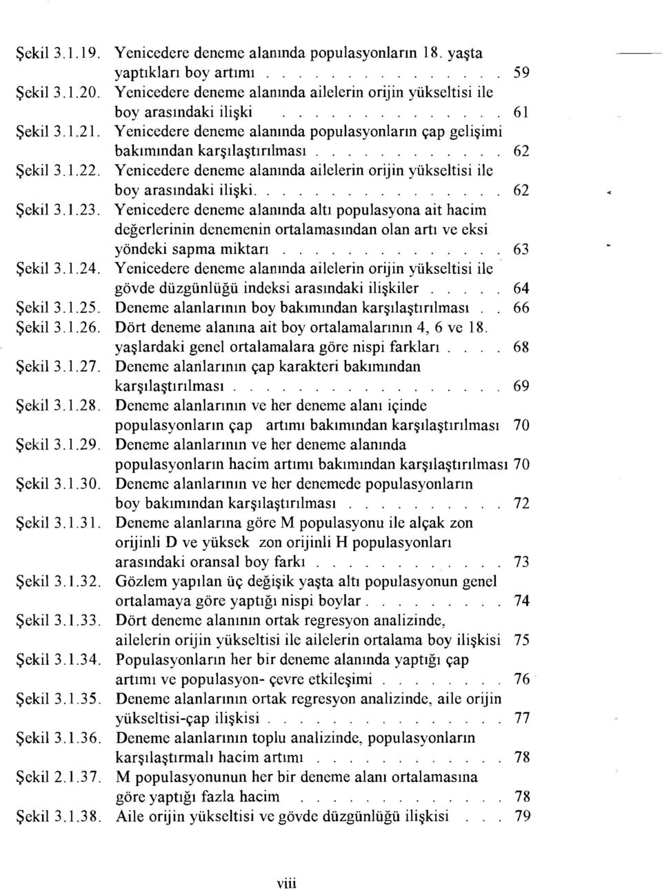 Yenicedere deneme alanında ailelerin orijin yükseltisi ile boy arasındaki ilişki...... 62 Şekil 3.1.23.