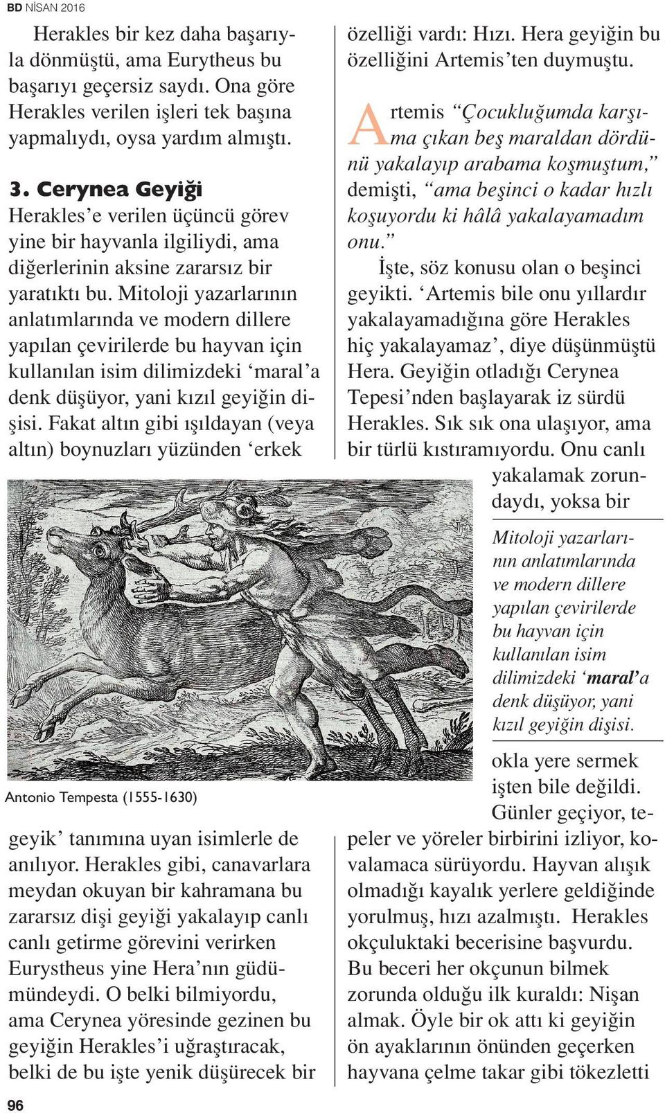 Mitoloji yazarlarının anlatımlarında ve modern dillere yapılan çevirilerde bu hayvan için kullanılan isim dilimizdeki maral a denk düşüyor, yani kızıl geyiğin dişisi.