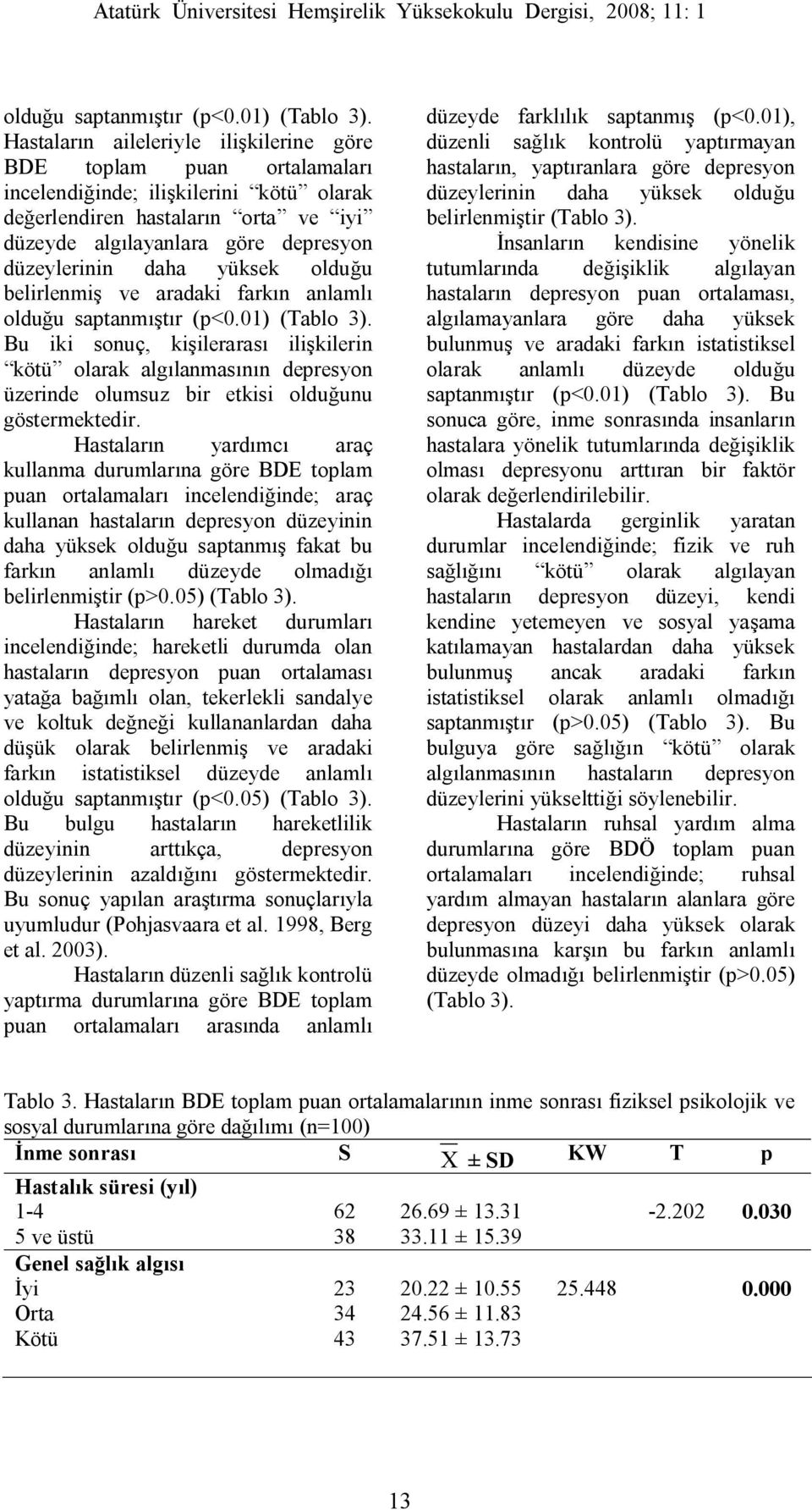 daha yüksek olduğu belirlenmiş ve aradaki farkın anlamlı  Bu iki sonuç, kişilerarası ilişkilerin kötü olarak algılanmasının depresyon üzerinde olumsuz bir etkisi olduğunu göstermektedir.