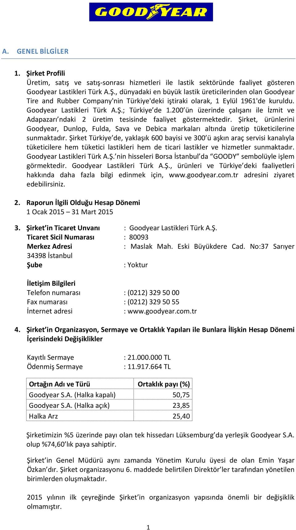 Şirket, ürünlerini Goodyear, Dunlop, Fulda, Sava ve Debica markaları altında üretip tüketicilerine sunmaktadır.