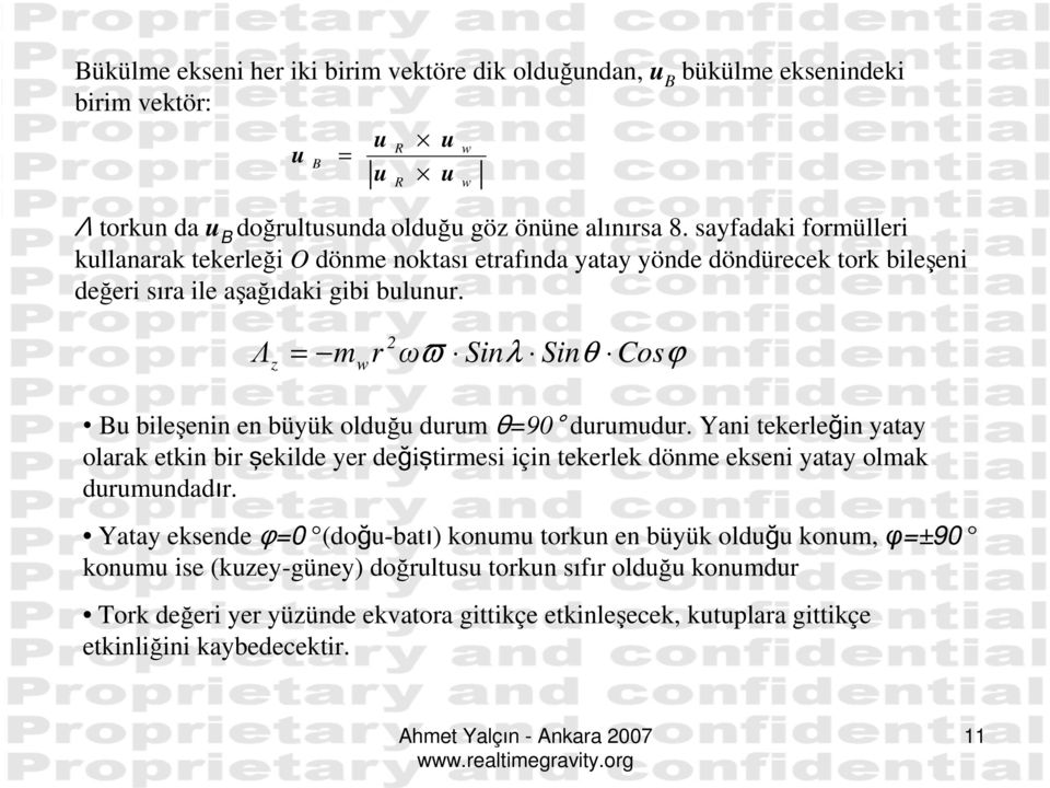 Λ z = m w r ωϖ Sinλ Sinθ Cosϕ Bu bileşenin en büyük olduğu durum θ=90 durumudur.