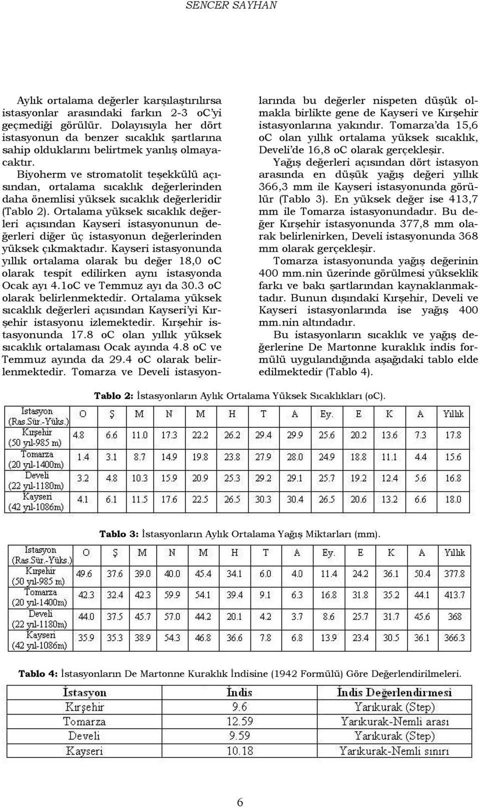 Biyoherm ve stromatolit teşekkülü açısından, ortalama sıcaklık değerlerinden daha önemlisi yüksek sıcaklık değerleridir (Tablo 2).