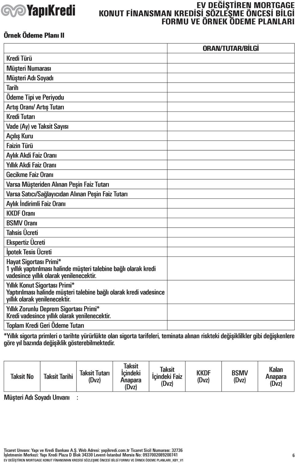 Oranı Tahsis Ücreti Ekspertiz Ücreti İpotek Tesis Ücreti Hayat Sigortası Primi* 1 yıllık yaptırılması halinde müşteri talebine bağlı olarak kredi Yıllık Konut Sigortası Primi* Yaptırılması halinde