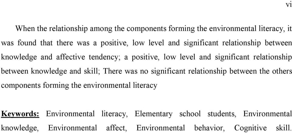 knowledge and skill; There was no significant relationship between the others components forming the environmental literacy Keywords: