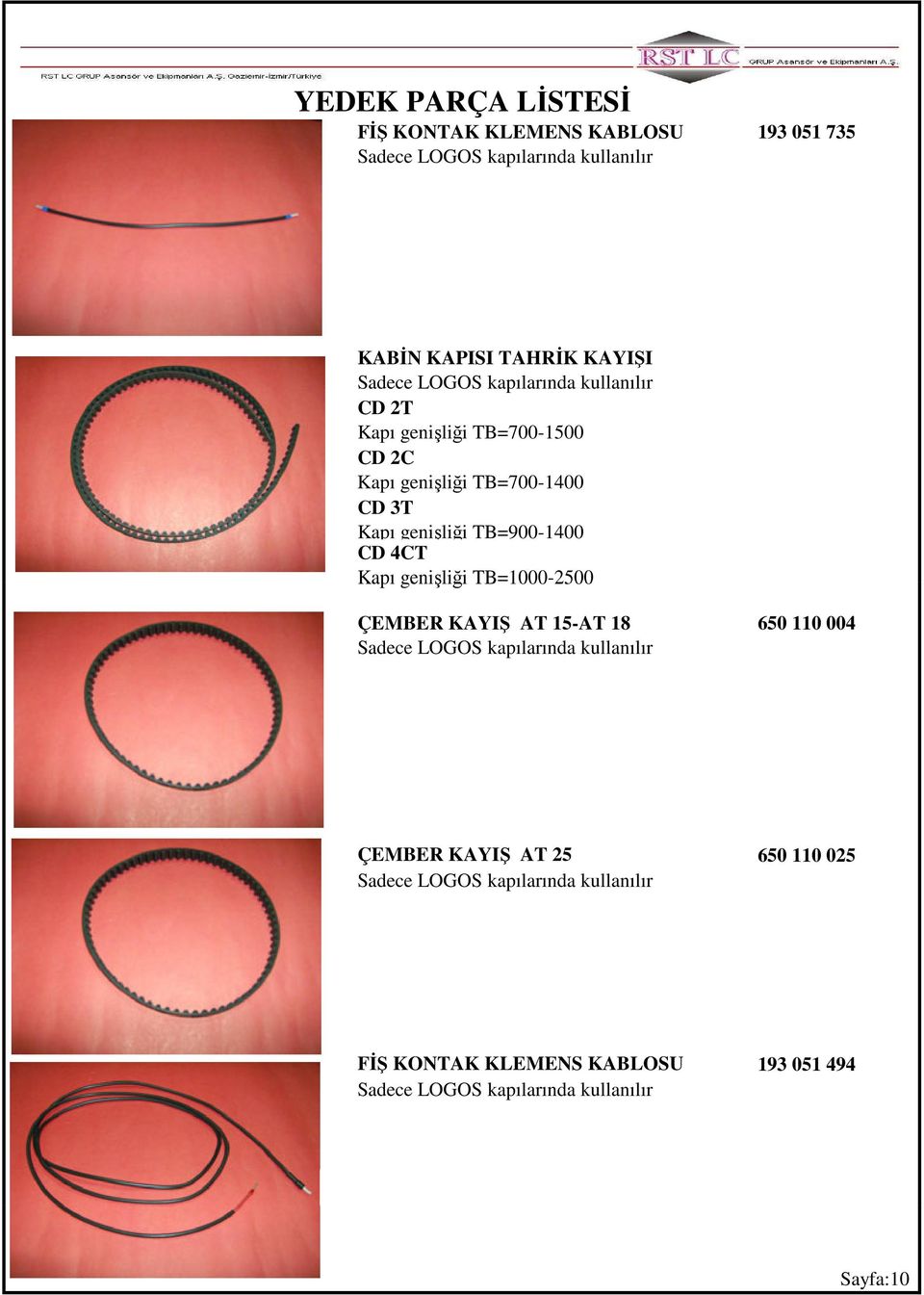 TB=900-1400 CD 4CT Kapı genişliği TB=1000-2500 ÇEMBER KAYIŞ AT 15-AT 18 650