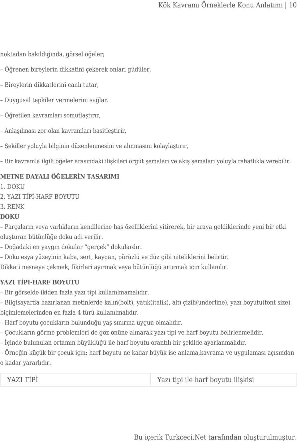 Öğretilen kavramları somutlaştırır, Anlaşılması zor olan kavramları basitleştirir, Şekiller yoluyla bilginin düzenlenmesini ve alınmasını kolaylaştırır, Bir kavramla ilgili öğeler arasındaki