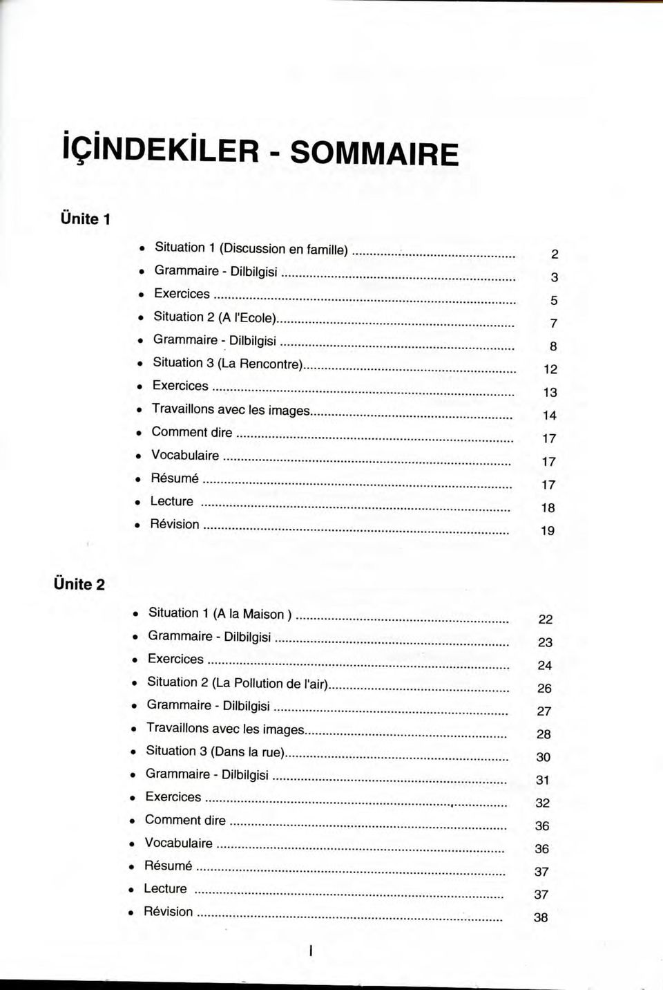 Unite 2 Situation 1 (A la Maison ) 22 Grammaire - Dilbilgisi 23 Exercices 24 Situation 2 (La Pollution de I'air) 26 Grammaire - Dilbilgisi 27