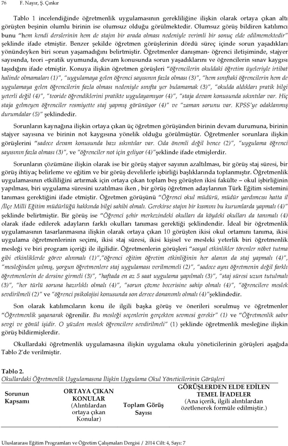 Benzer şekilde öğretmen görüşlerinin dördü süreç içinde sorun yaşadıkları yönündeyken biri sorun yaşamadığını belirtmiştir.