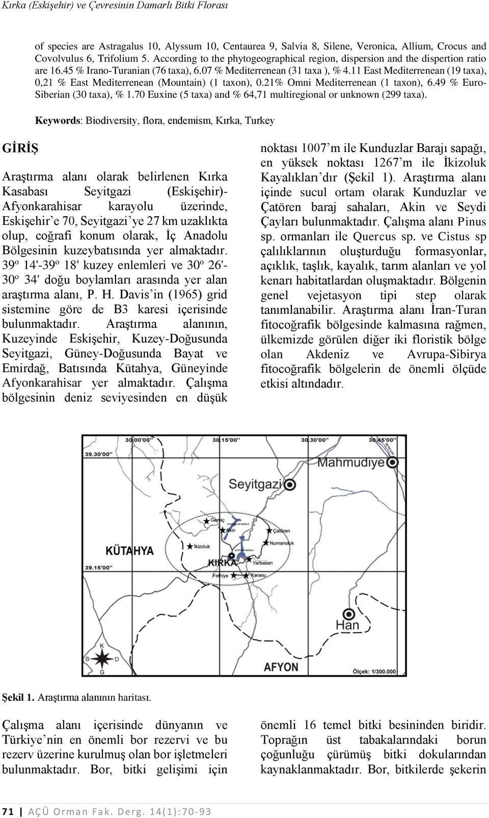 11 East Mediterrenean (19 taxa), 0,21 % East Mediterrenean (Mountain) (1 taxon), 0.21% Omni Mediterrenean (1 taxon), 6.49 % Euro- Siberian (30 taxa), % 1.