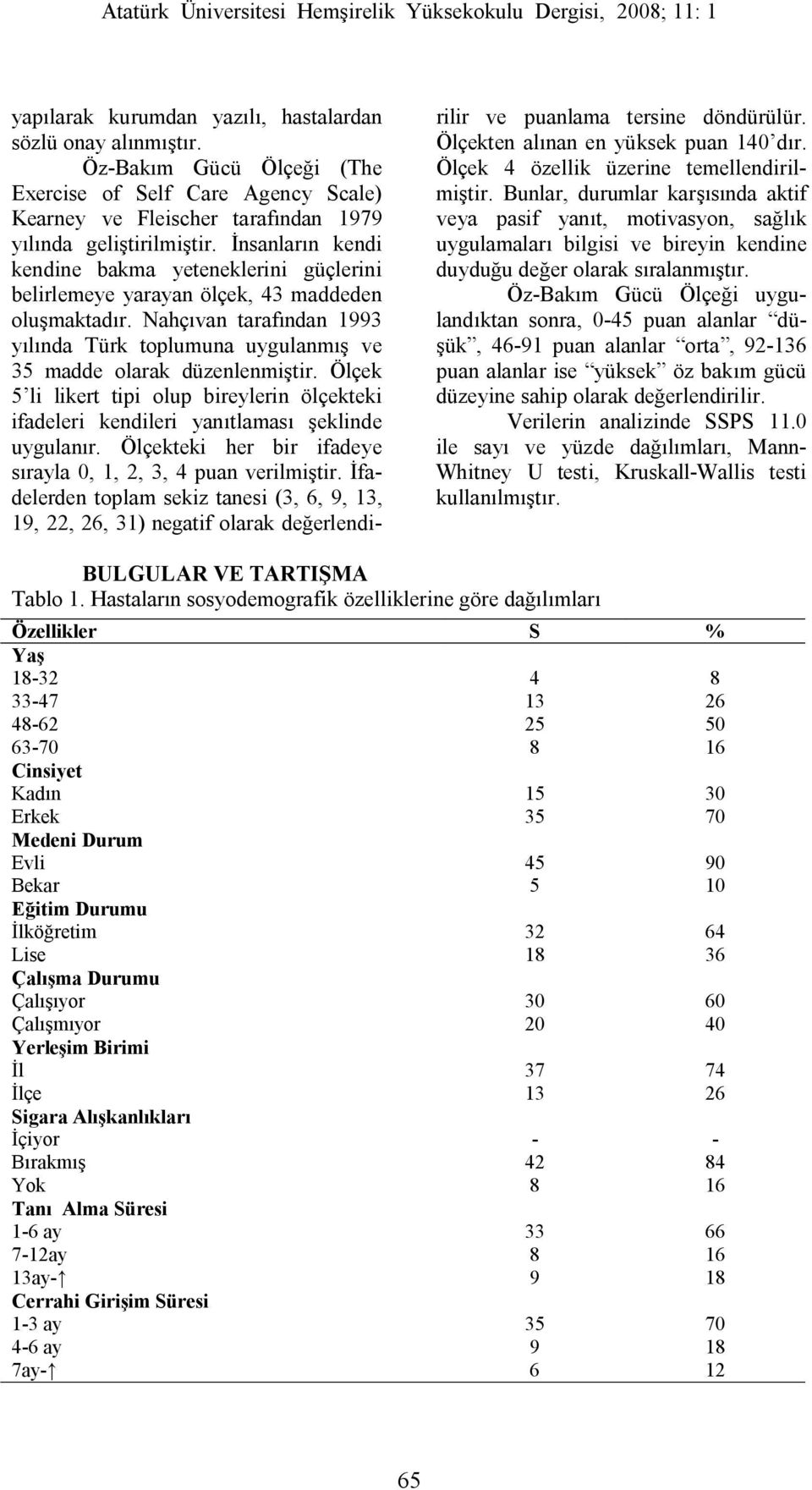 Ölçek 5 li likert tipi olup bireylerin ölçekteki ifadeleri kendileri yanıtlaması şeklinde uygulanır. Ölçekteki her bir ifadeye sırayla 0, 1, 2, 3, 4 puan verilmiştir.