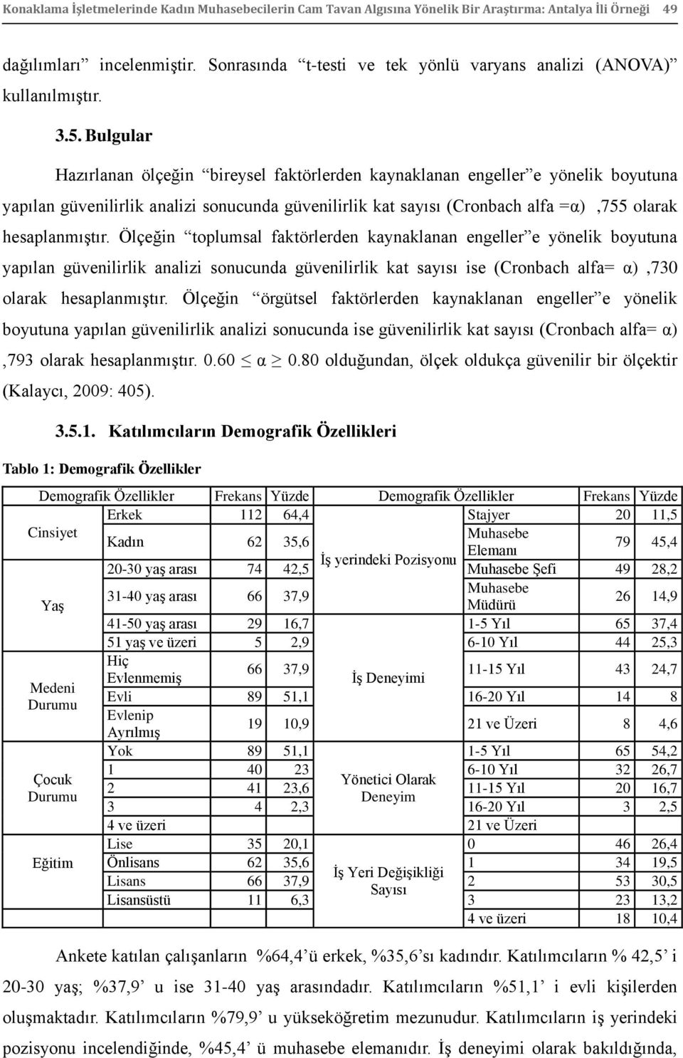 Bulgular Hazırlanan ölçeğin bireysel faktörlerden kaynaklanan engeller e yönelik boyutuna yapılan güvenilirlik analizi sonucunda güvenilirlik kat sayısı (Cronbach alfa =α),755 olarak hesaplanmıģtır.