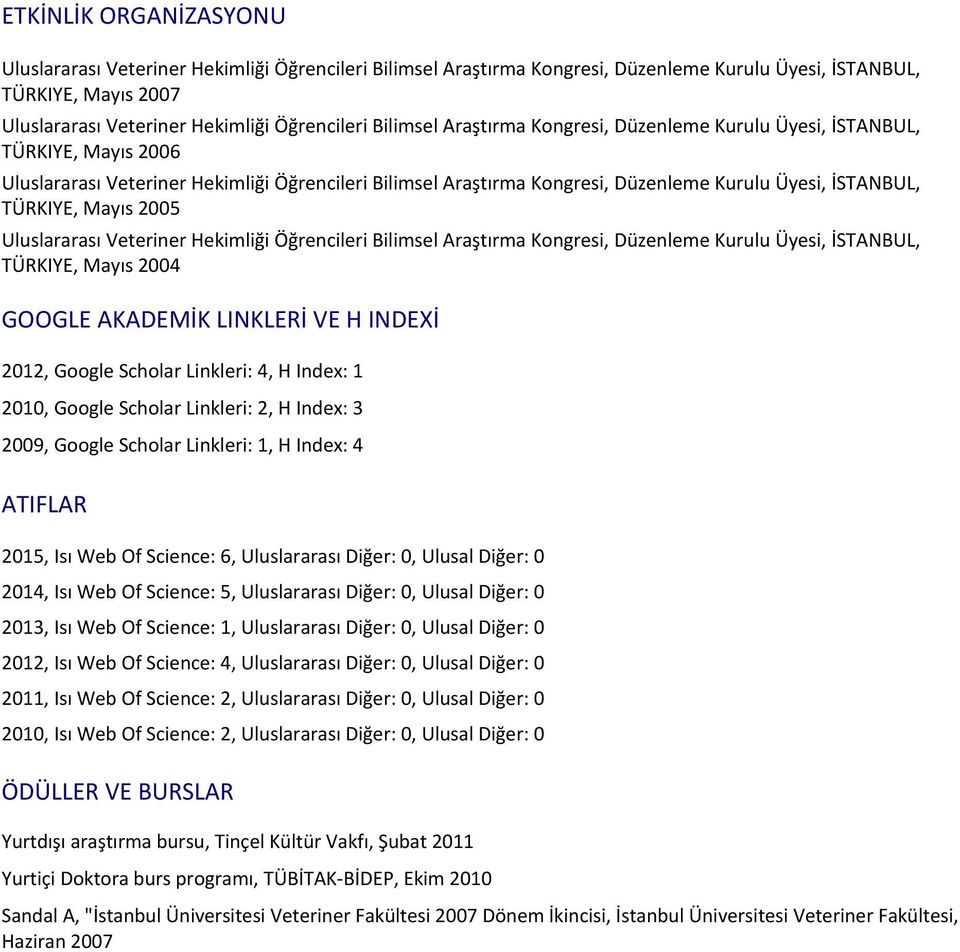 Diğer: 0, Ulusal Diğer: 0 2013, Isı Web Of Science: 1, Uluslararası Diğer: 0, Ulusal Diğer: 0 2012, Isı Web Of Science: 4, Uluslararası Diğer: 0, Ulusal Diğer: 0 2011, Isı Web Of Science: 2,