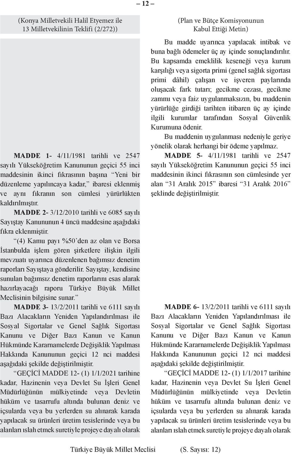 MADDE 2-3/12/2010 tarihli ve 6085 sayılı Sayıştay Kanununun 4 üncü maddesine aşağıdaki fıkra eklenmiştir.