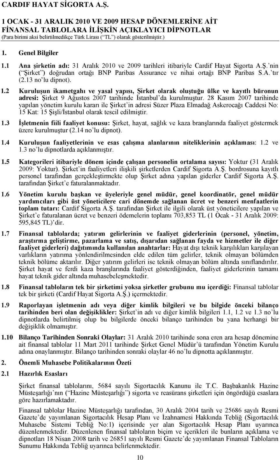 28 Kasım 2007 tarihinde yapılan yönetim kurulu kararı ile Şirket in adresi Süzer Plaza Elmadağ Askerocağı Caddesi No: 15