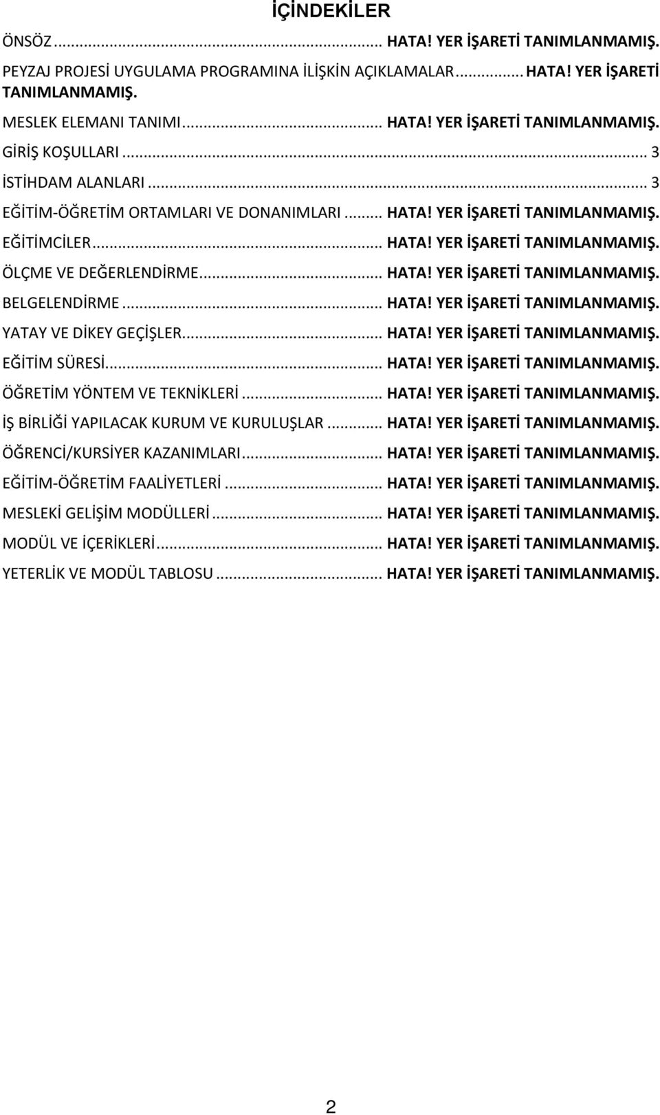 .. HATA! YER İŞARETİ TANIMLANMAMIŞ. YATAY VE DİKEY GEÇİŞLER... HATA! YER İŞARETİ TANIMLANMAMIŞ. EĞİTİM SÜRESİ... HATA! YER İŞARETİ TANIMLANMAMIŞ. ÖĞRETİM YÖNTEM VE TEKNİKLERİ... HATA! YER İŞARETİ TANIMLANMAMIŞ. İŞ BİRLİĞİ YAPILACAK KURUM VE KURULUŞLAR.