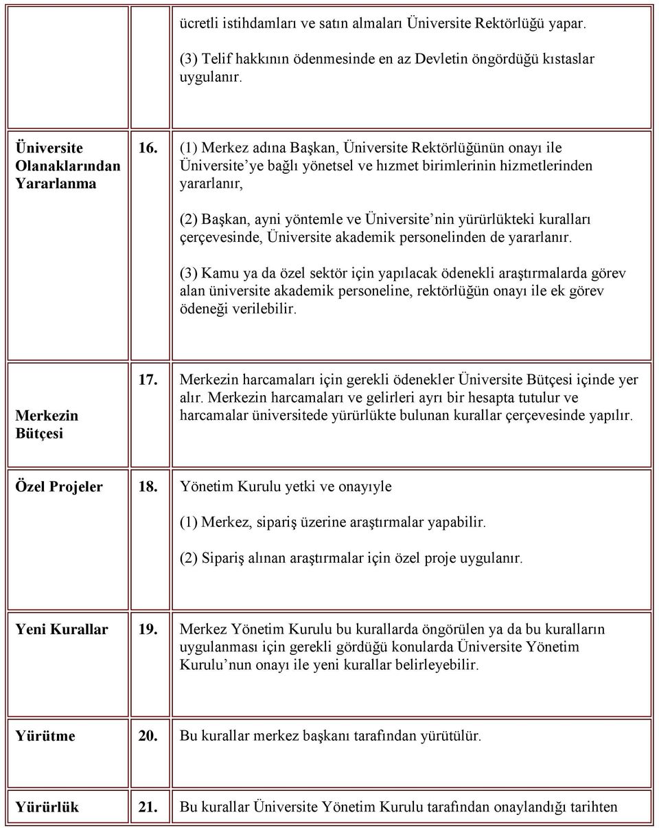 kuralları çerçevesinde, Üniversite akademik personelinden de yararlanır.