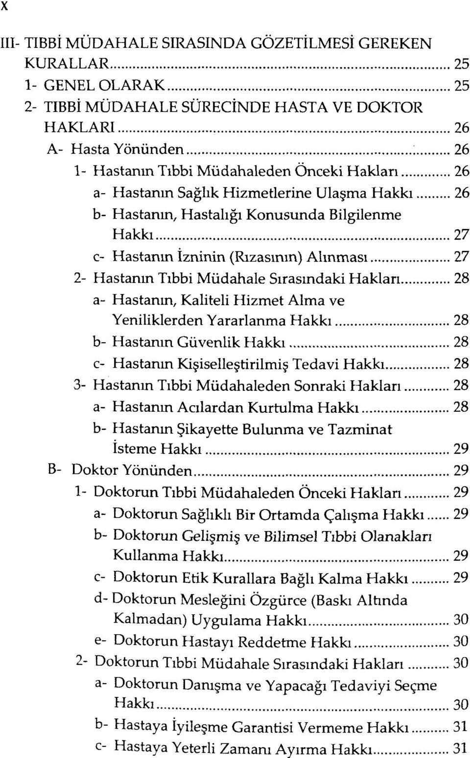 Hakları 28 a- Hastanın, Kaliteli Hizmet Alma ve Yeniliklerden Yararlanma Hakkı 28 b- Hastanın Güvenlik Hakkı 28 c- Hastanın Kişiselleştirilmiş Tedavi Hakkı 28 3- Hastanın Tıbbi Müdahaleden Sonraki