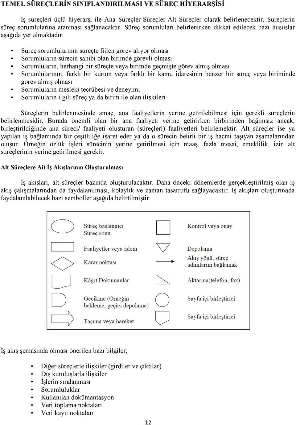 Süreç sorumluları belirlenirken dikkat edilecek bazı hususlar aşağıda yer almaktadır: Süreç sorumlularının süreçte fiilen görev alıyor olması Sorumluların sürecin sahibi olan birimde görevli olması