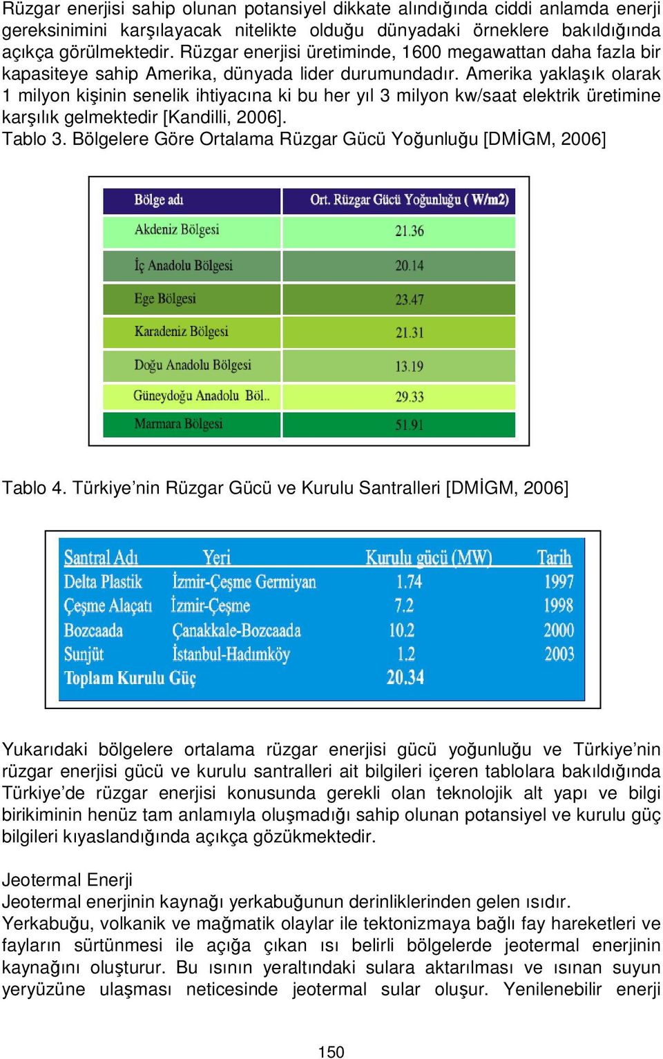 Amerika yaklaşık olarak 1 milyon kişinin senelik ihtiyacına ki bu her yıl 3 milyon kw/saat elektrik üretimine karşılık gelmektedir [Kandilli, 2006]. Tablo 3.