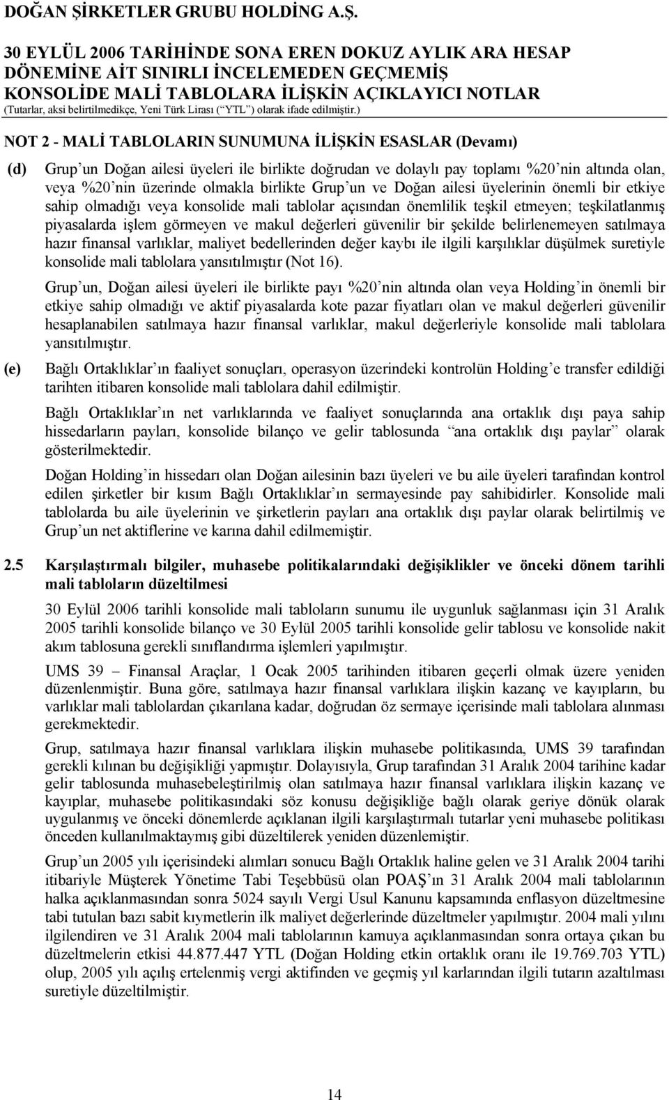 değerleri güvenilir bir şekilde belirlenemeyen satılmaya hazır finansal varlıklar, maliyet bedellerinden değer kaybı ile ilgili karşılıklar düşülmek suretiyle konsolide mali tablolara yansıtılmıştır