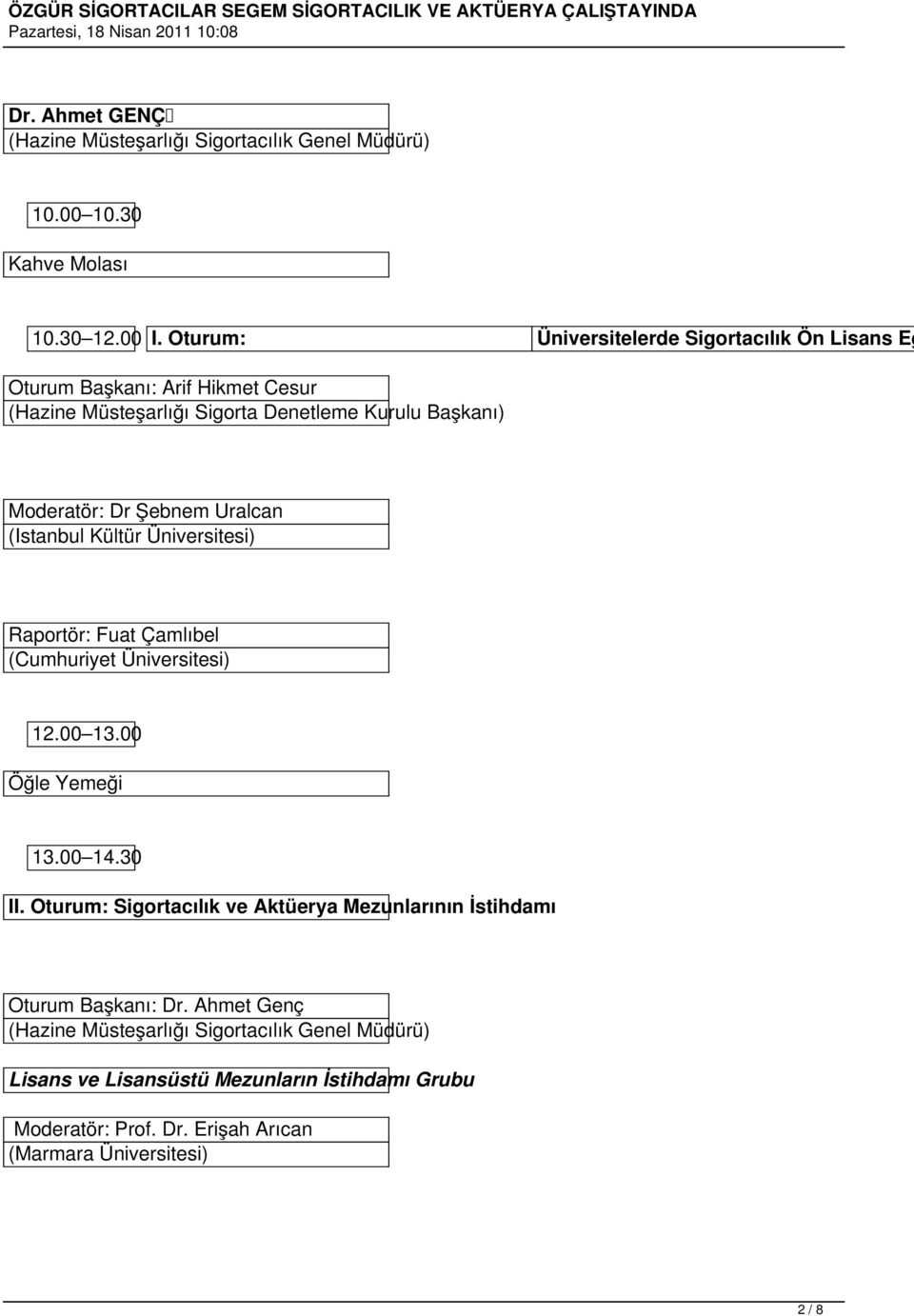 Şebnem Uralcan (Istanbul Kültür Üniversitesi) Raportör: Fuat Çamlıbel (Cumhuriyet Üniversitesi) 12.00 13.00 Öğle Yemeği 13.00 14.30 II.