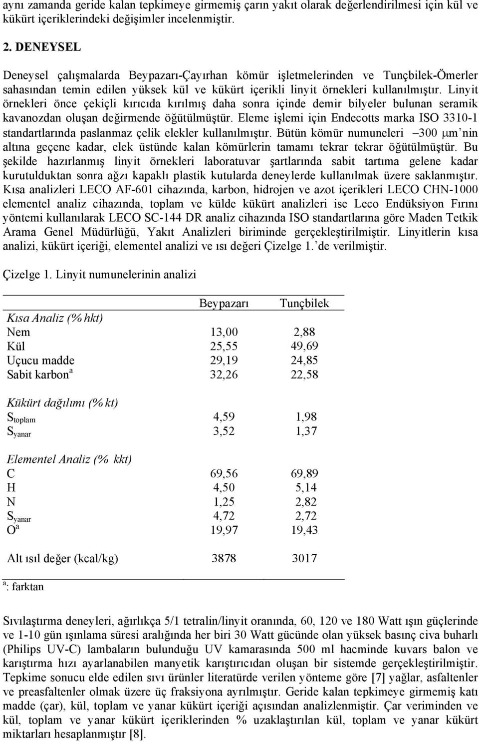 Linyit örnekleri önce çekiçli kırıcıda kırılmış daha sonra içinde demir bilyeler bulunan seramik kavanozdan oluşan değirmende öğütülmüştür.