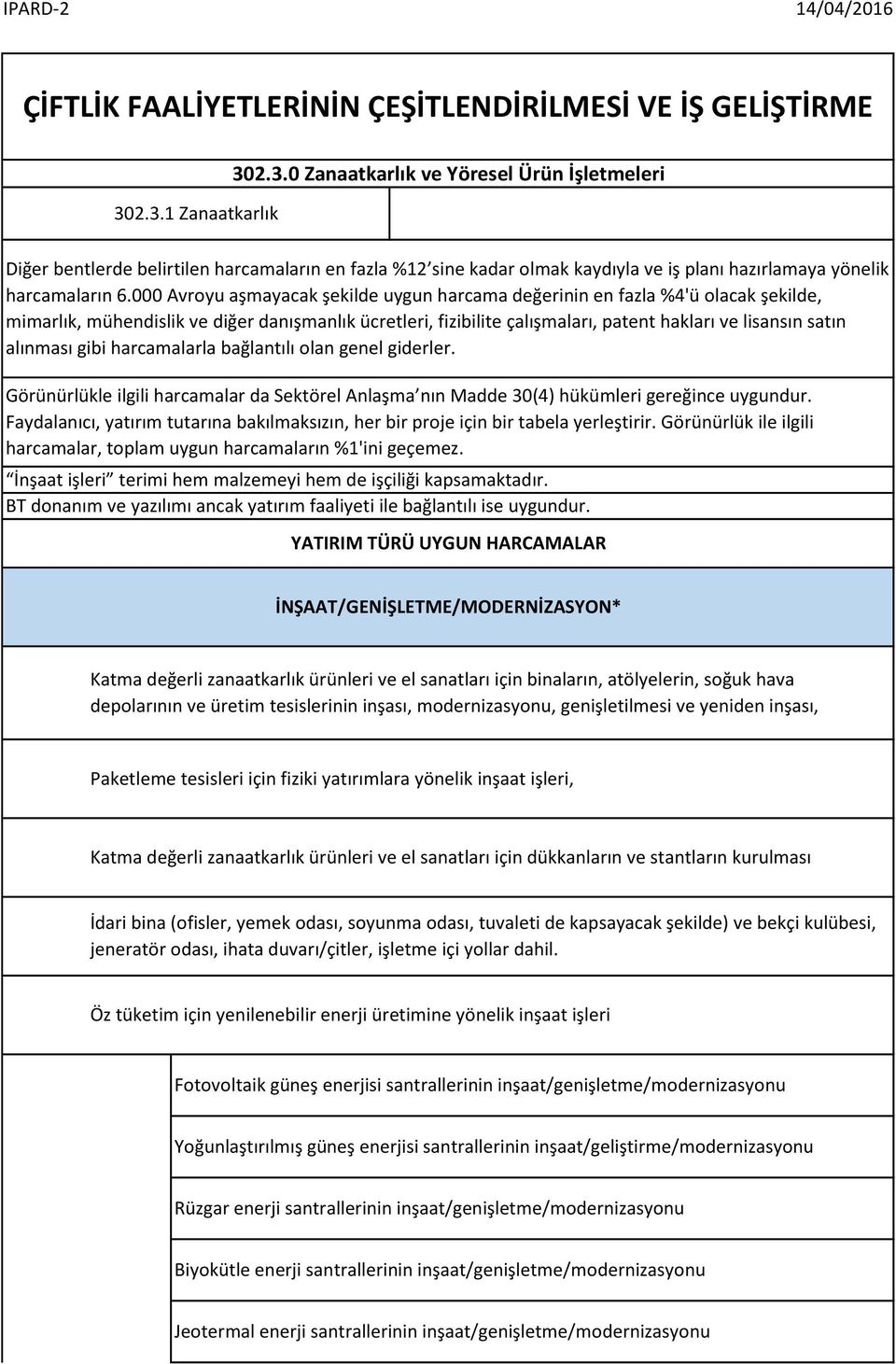 000 Avroyu aşmayacak şekilde uygun harcama değerinin en fazla %4'ü olacak şekilde, mimarlık, mühendislik ve diğer danışmanlık ücretleri, fizibilite çalışmaları, patent hakları ve lisansın satın