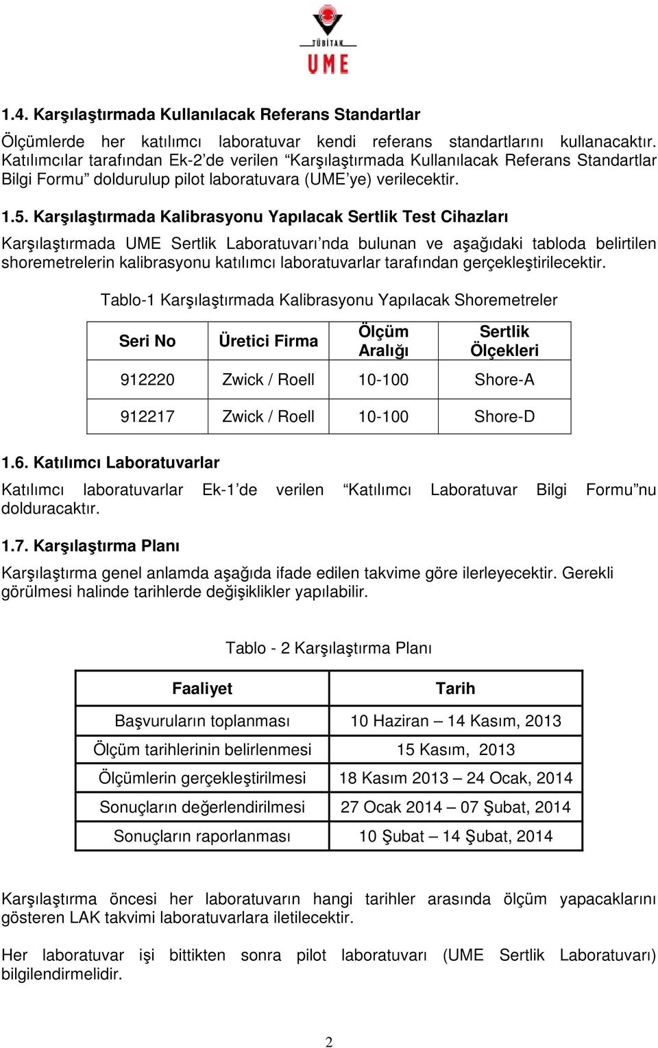 Karşılaştırmada Kalibrasyonu Yapılacak Sertlik Test Cihazları Karşılaştırmada UME Sertlik Laboratuvarı nda bulunan ve aşağıdaki tabloda belirtilen shoremetrelerin kalibrasyonu katılımcı