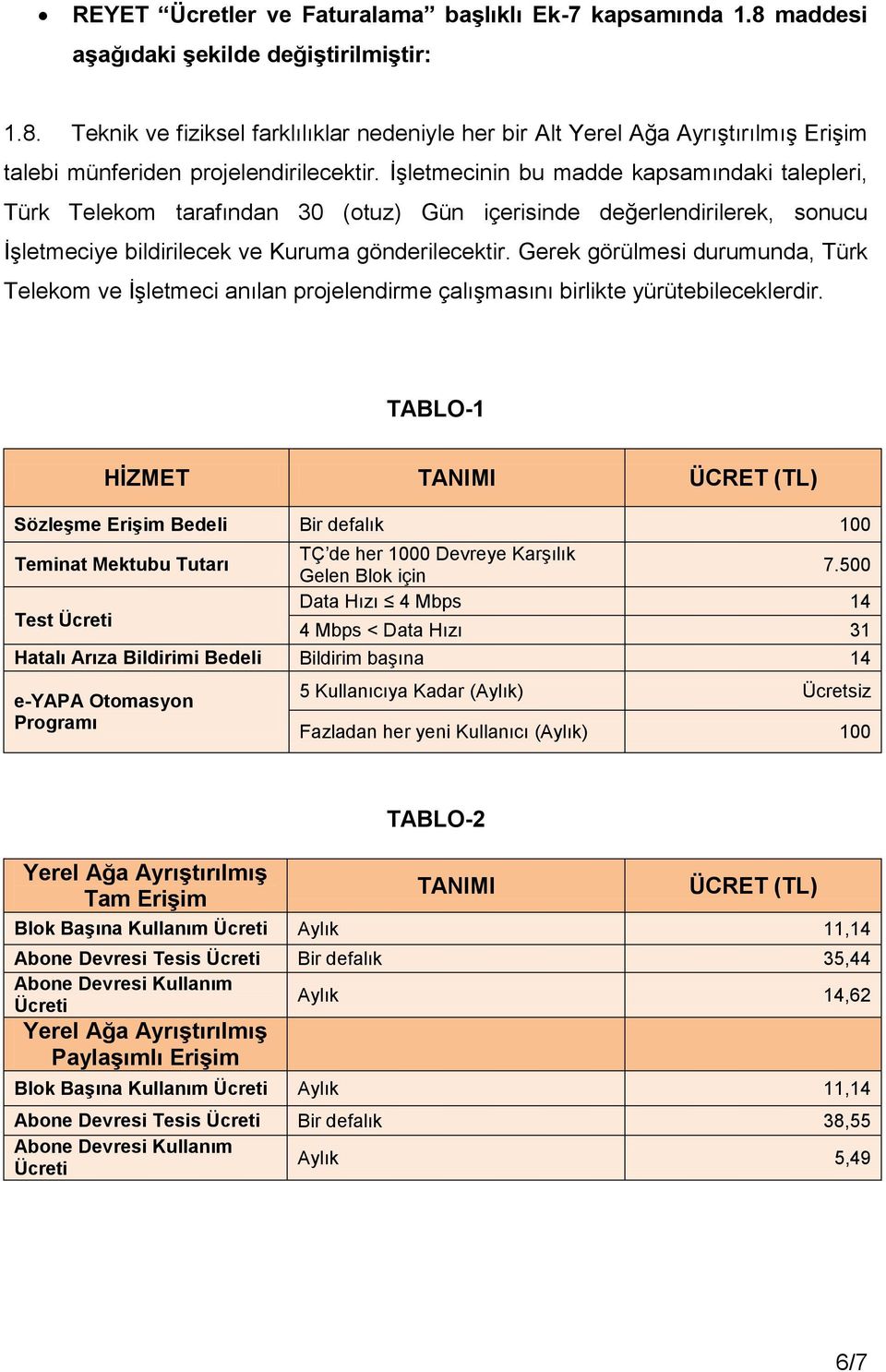 Gerek görülmesi durumunda, Türk Telekom ve İşletmeci anılan projelendirme çalışmasını birlikte yürütebileceklerdir.