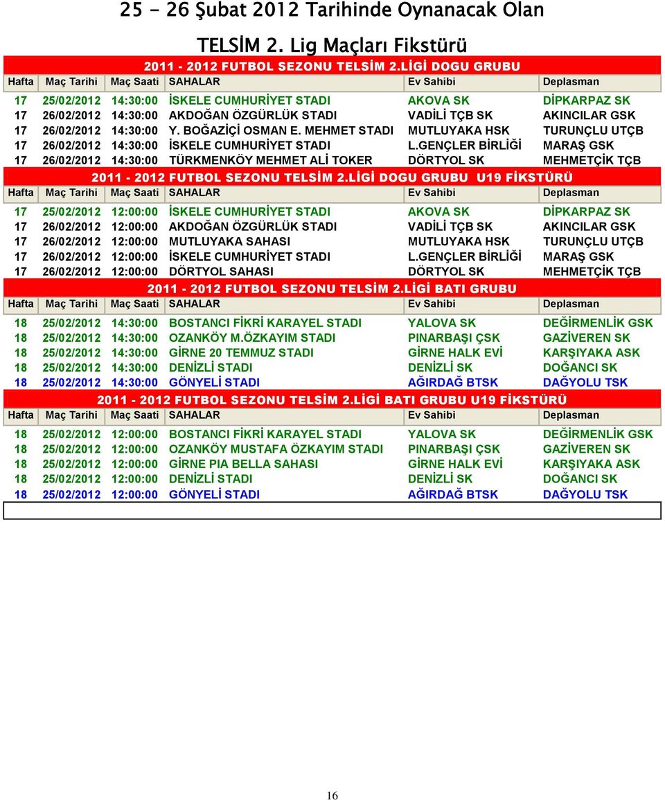 AKINCILAR GSK 17 26/02/2012 14:30:00 Y. BOĞAZİÇİ OSMAN E. MEHMET STADI MUTLUYAKA HSK TURUNÇLU UTÇB 17 26/02/2012 14:30:00 İSKELE CUMHURİYET STADI L.