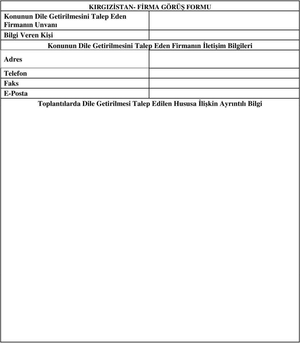 Getirilmesini Talep Eden Firmanın İletişim Bilgileri Telefon Faks