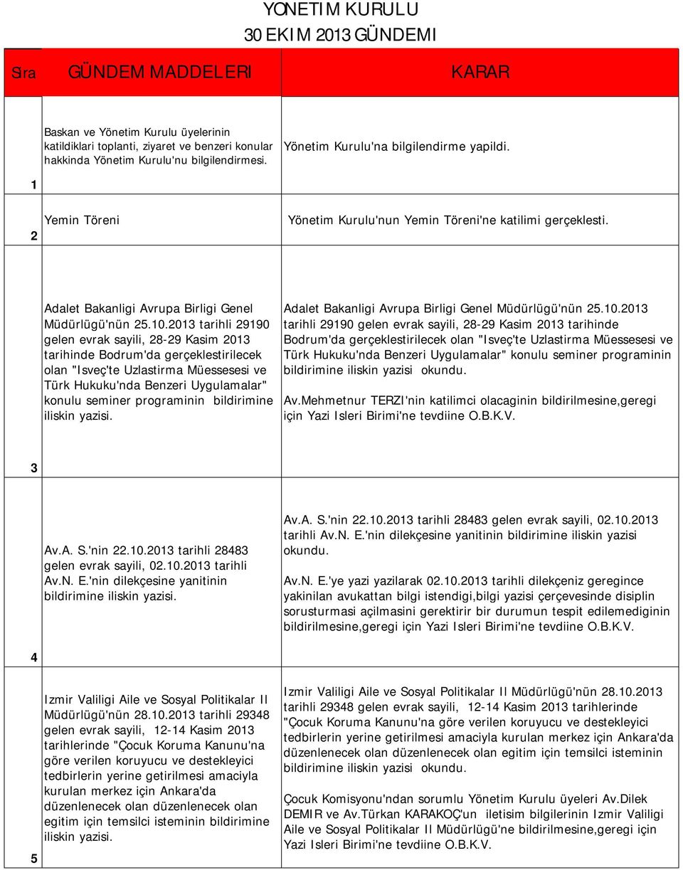 2013 tarihli 29190 gelen evrak sayili, 28-29 Kasim 2013 tarihinde Bodrum'da gerçeklestirilecek olan "Isveç'te Uzlastirma Müessesesi ve Türk Hukuku'nda Benzeri Uygulamalar" konulu seminer programinin